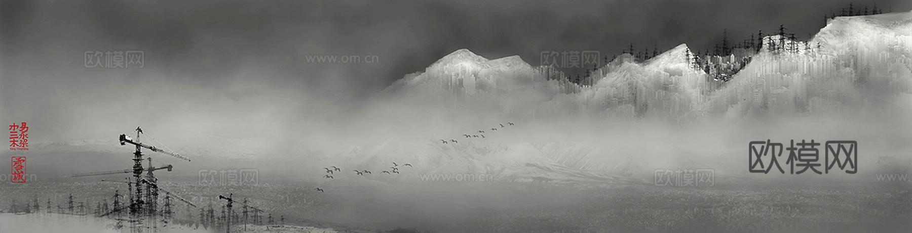 中式新中式挂画壁画字画山水花鸟背景墙壁纸装饰画油画下载
