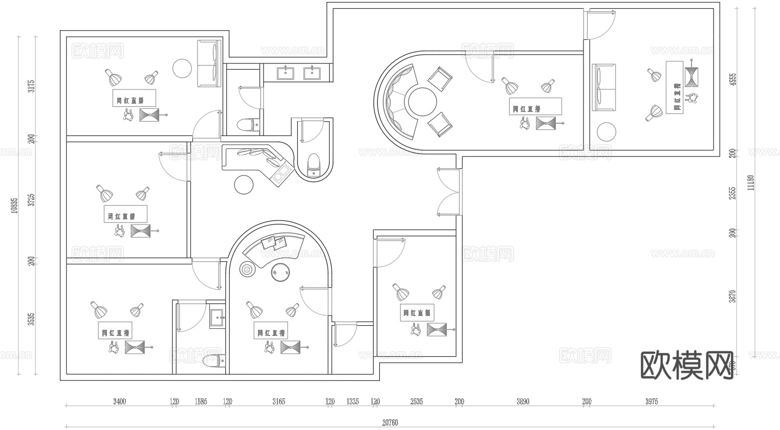网红直播室 工作室 直播间  最新全套施工图合集cad施工图