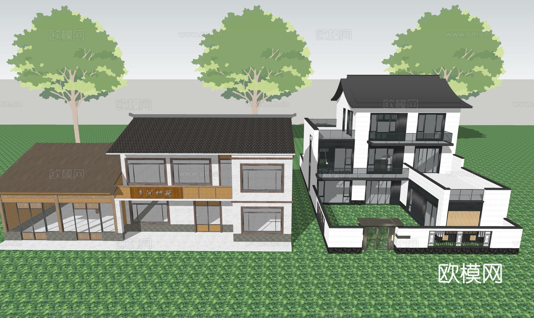 新中式民宿建筑su模型