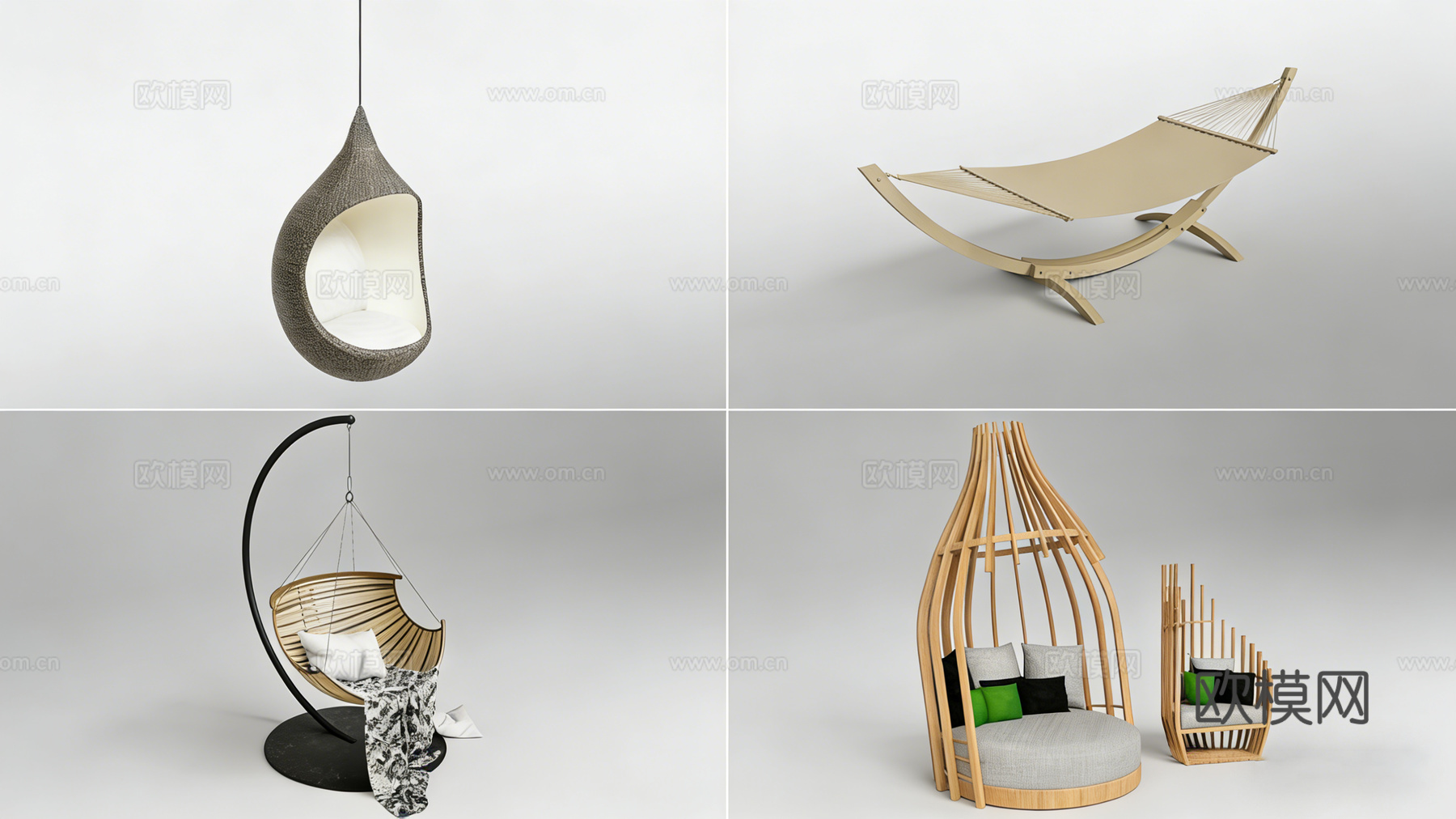 网红创意休闲椅 藤编吊椅 蛋形吊椅 鸟笼椅 帆布躺椅su模型