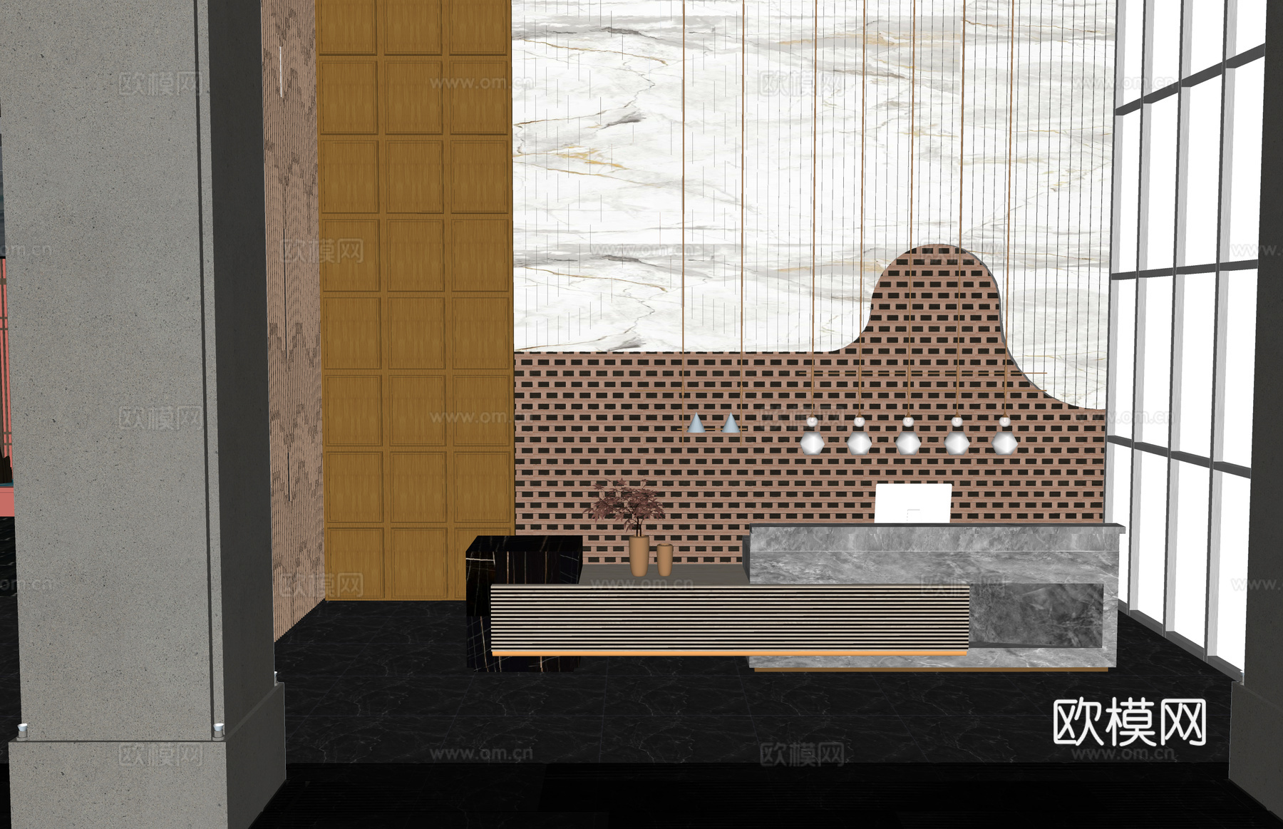 公司前台 电脑 前台 酒店前台su模型