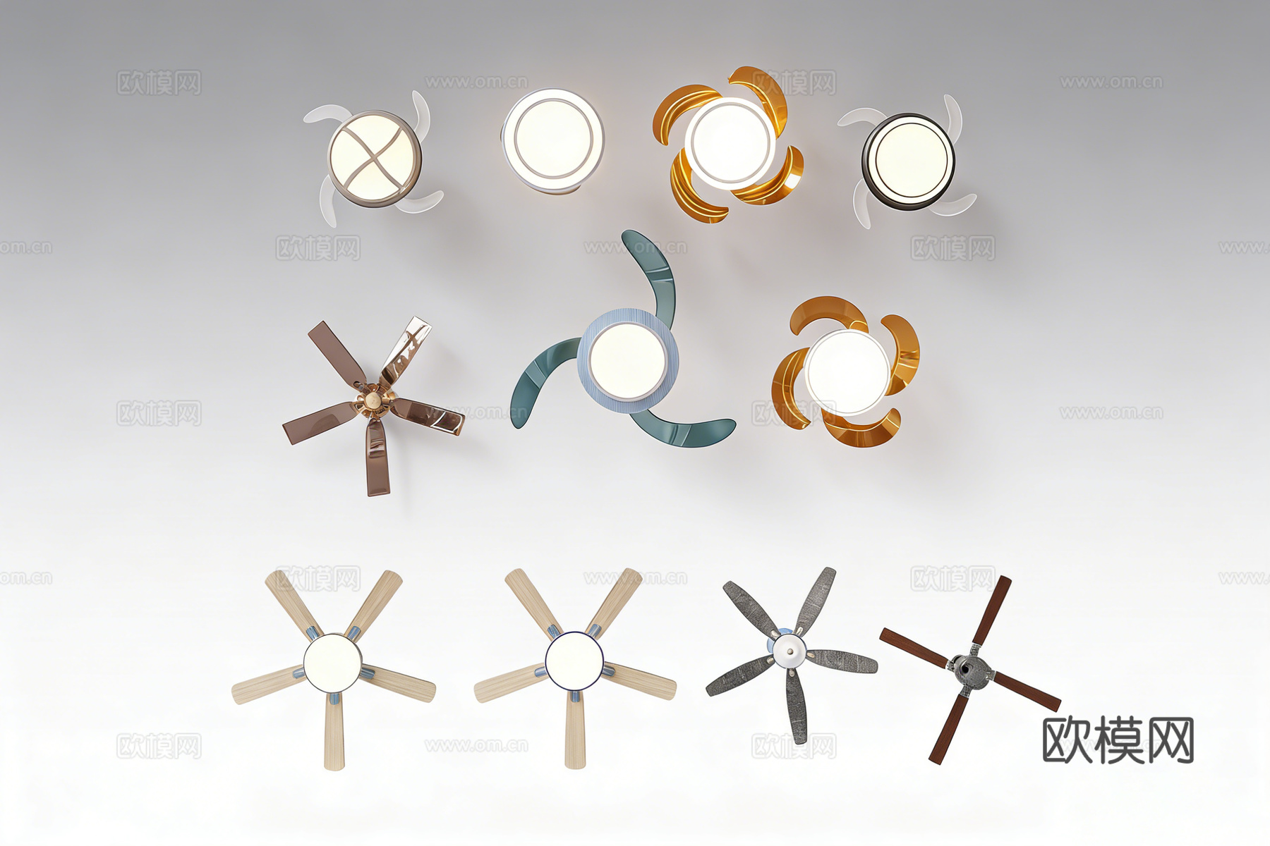 现代简约风扇灯 木质金属无叶   客厅餐厅卧室吊扇灯su模型
