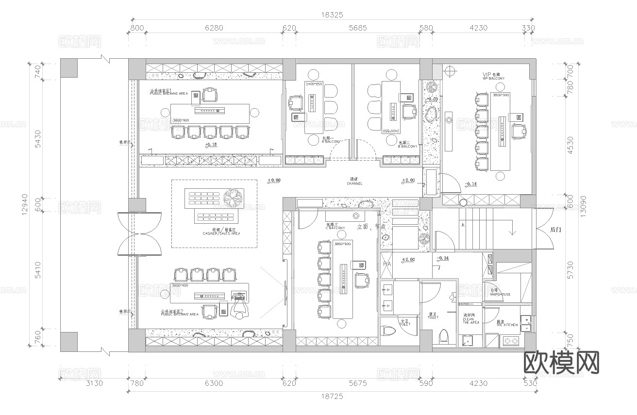 茶楼会所 最新全套施工图 效果图合集cad施工图
