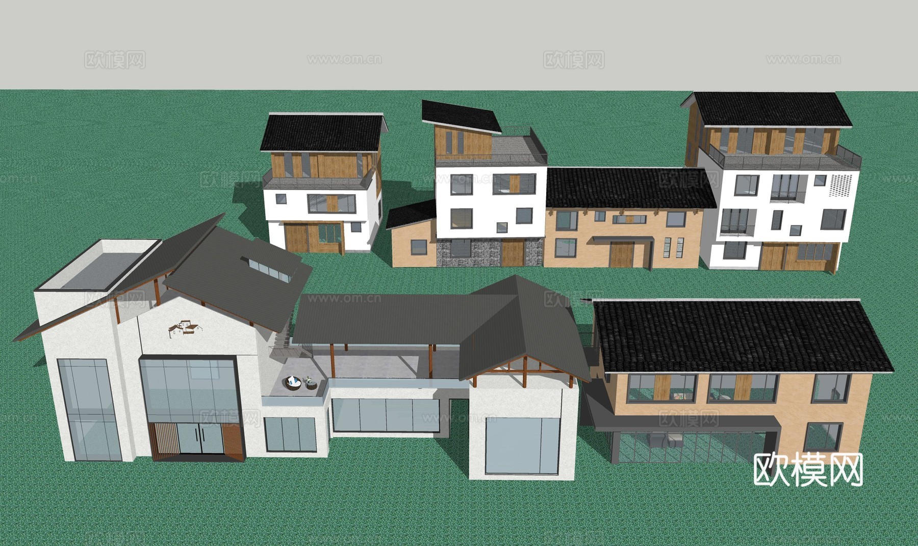 新中式民宿建筑su模型