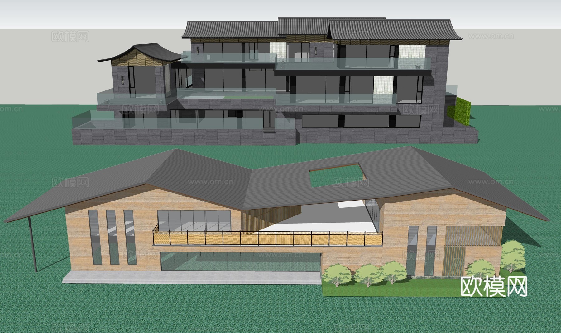 新中式民宿建筑su模型