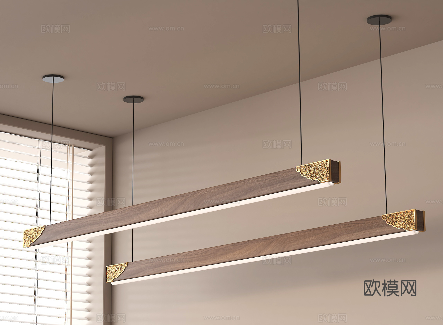 新中式吊灯 条形吊灯 一字吊灯 极简餐厅吊灯su模型