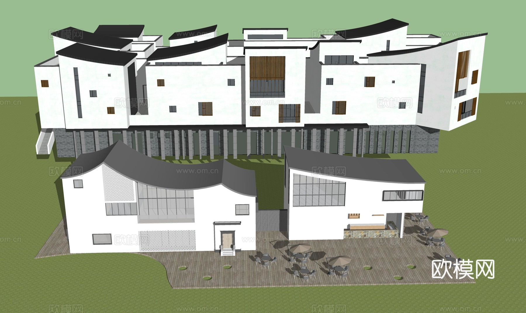 新中式民宿建筑su模型