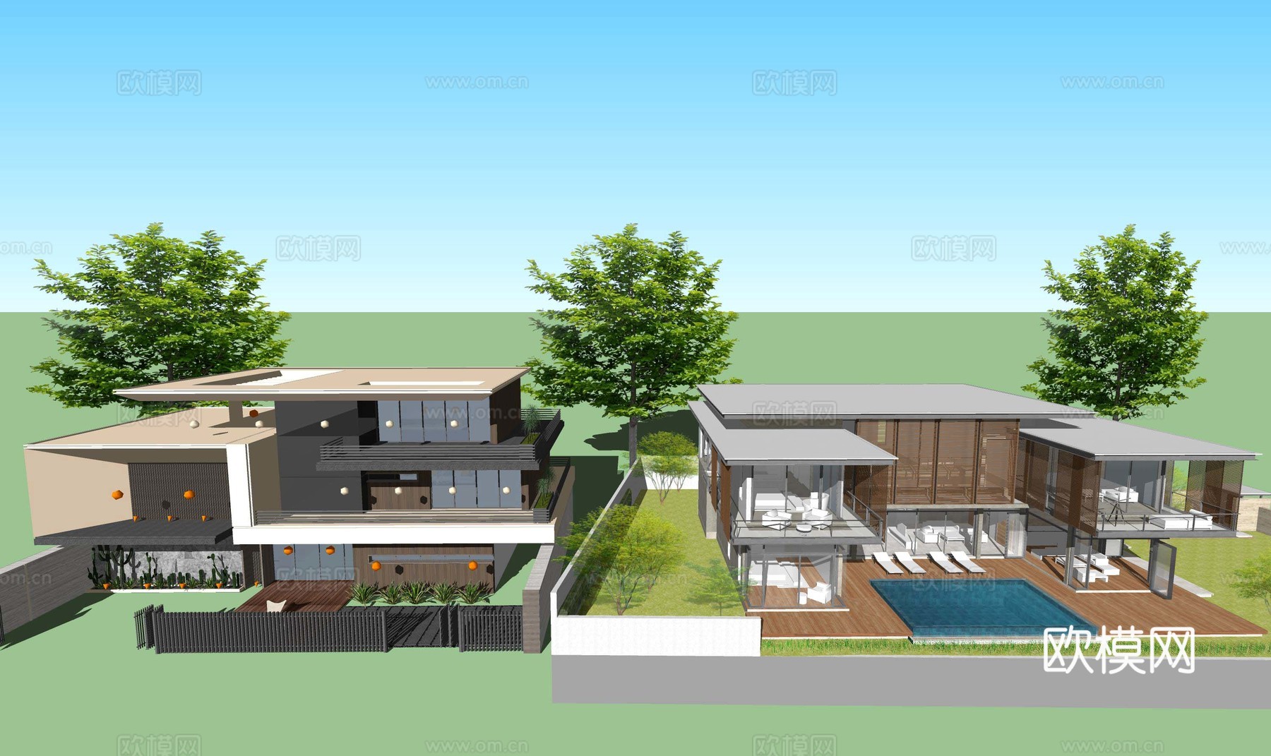 现代独栋别墅民宿农村自建房建筑外观外立su模型