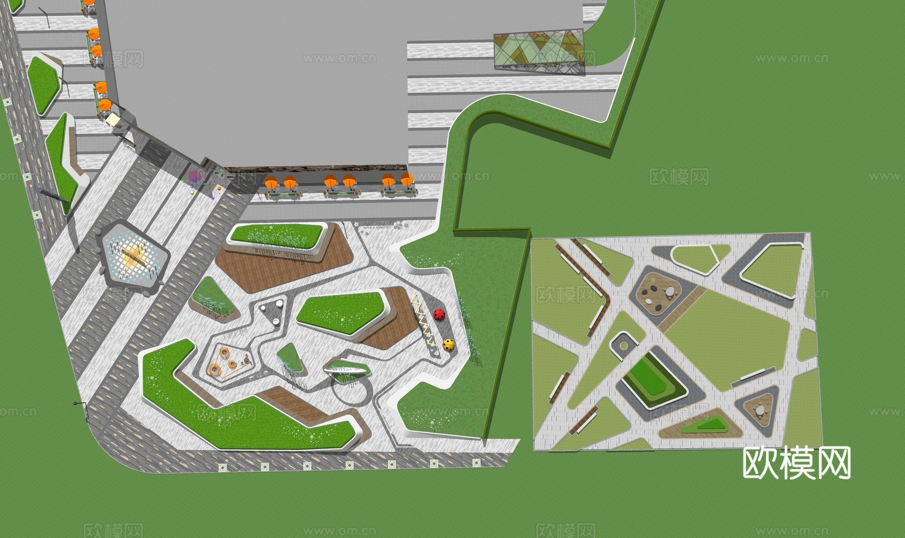 折线公园景观su模型下载