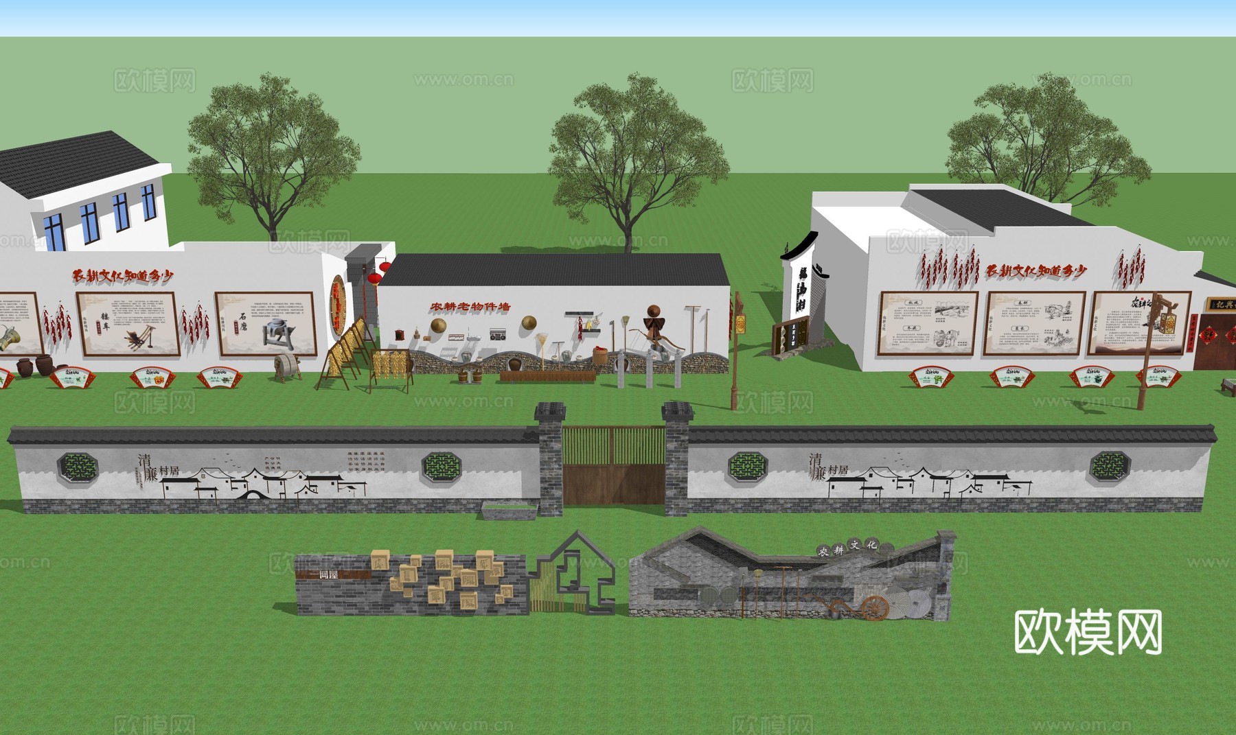 乡村墙面景墙su模型