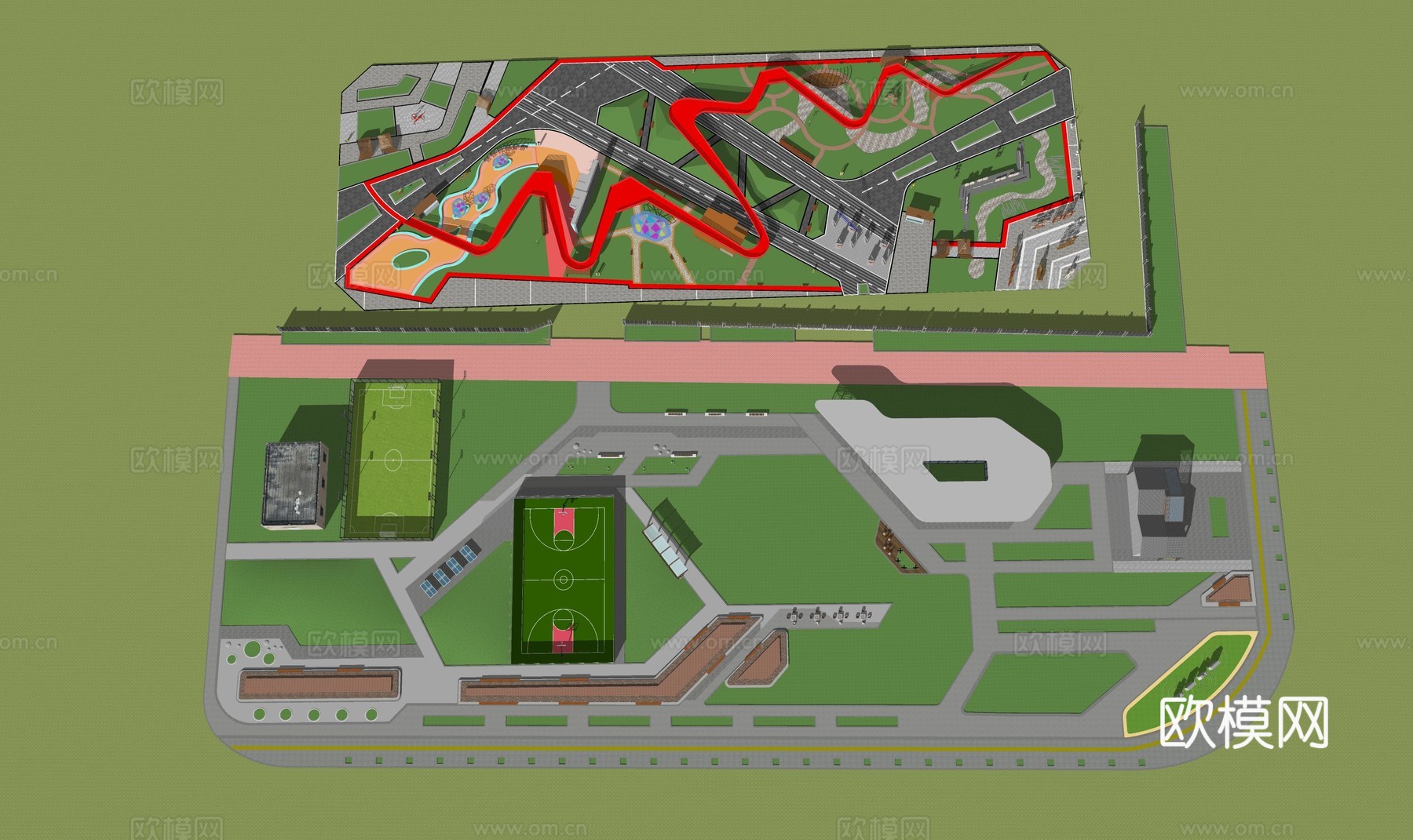 折线公园景观su模型