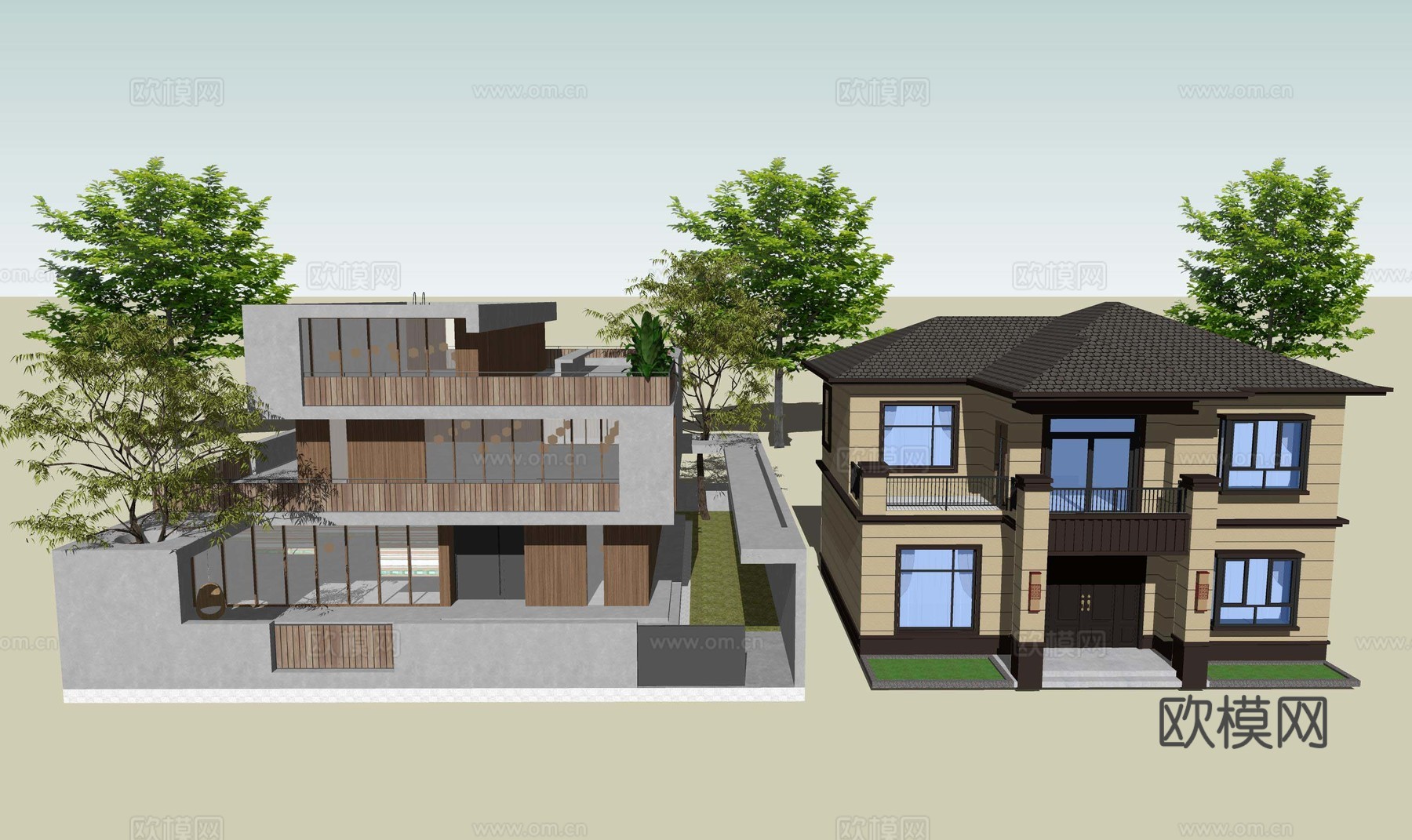 现代独栋别墅民宿农村自建房建筑外观外立su模型下载
