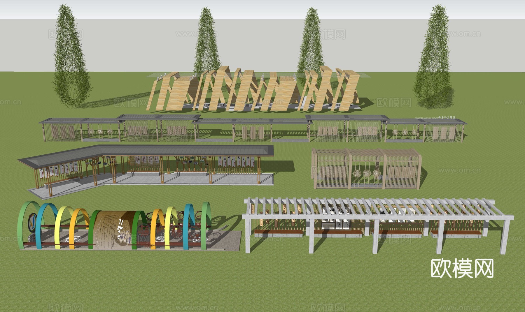 校园文化长廊su模型