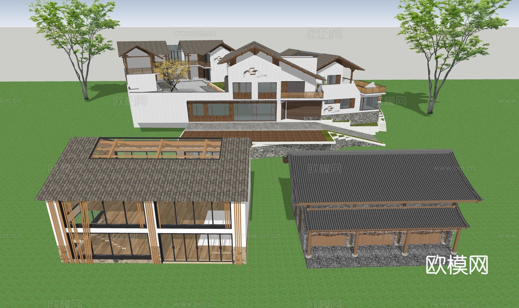 新中式民宿建筑su模型
