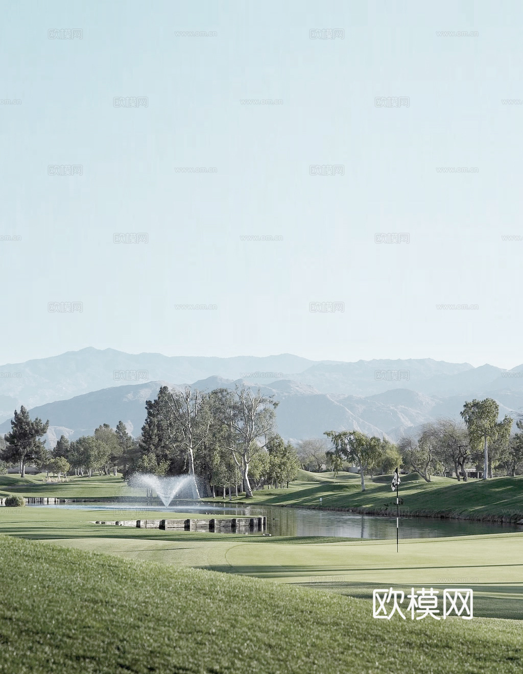 山水森林草地喷泉外景