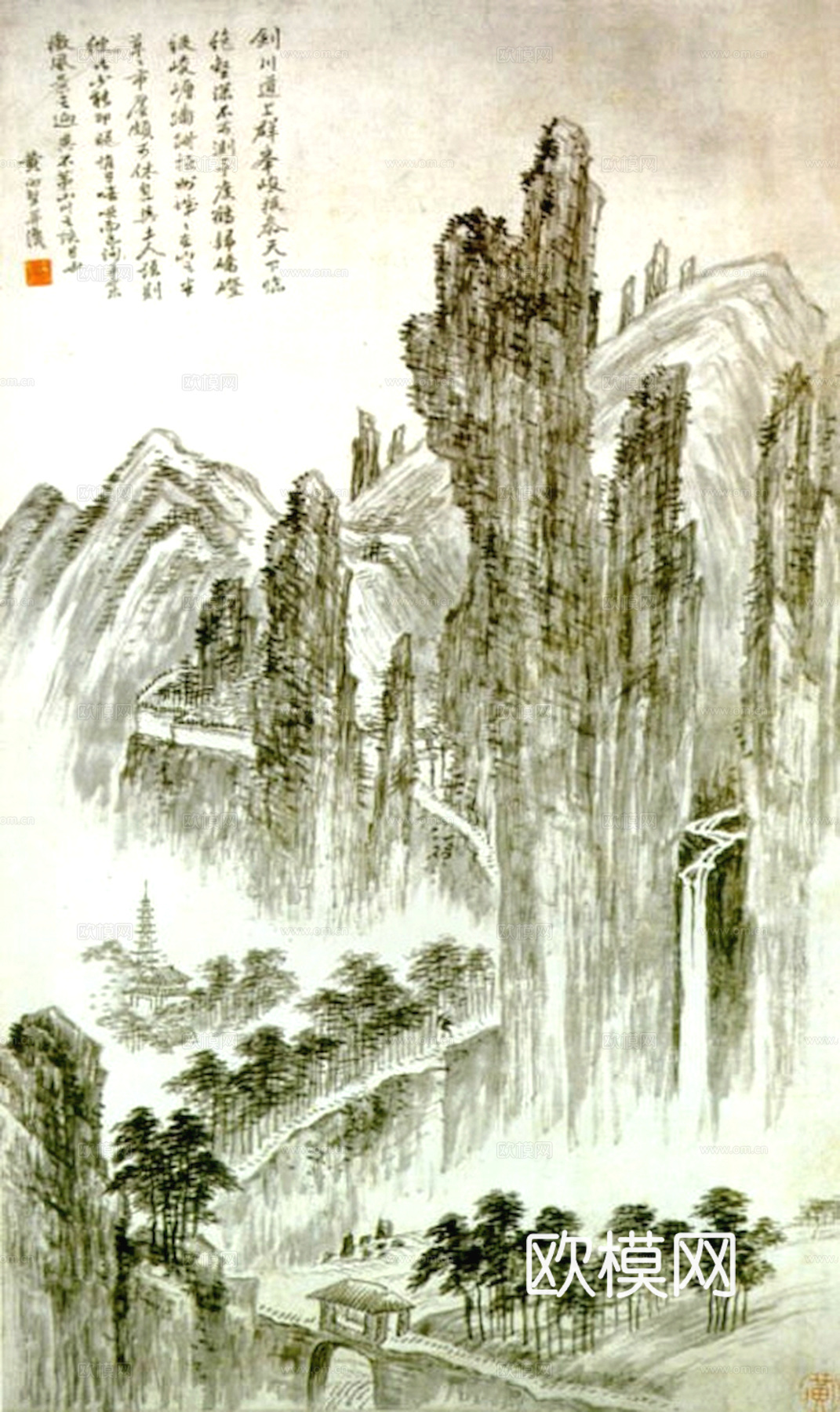 中式新中式挂画壁画字画山水花鸟背景墙壁纸装饰画油画下载