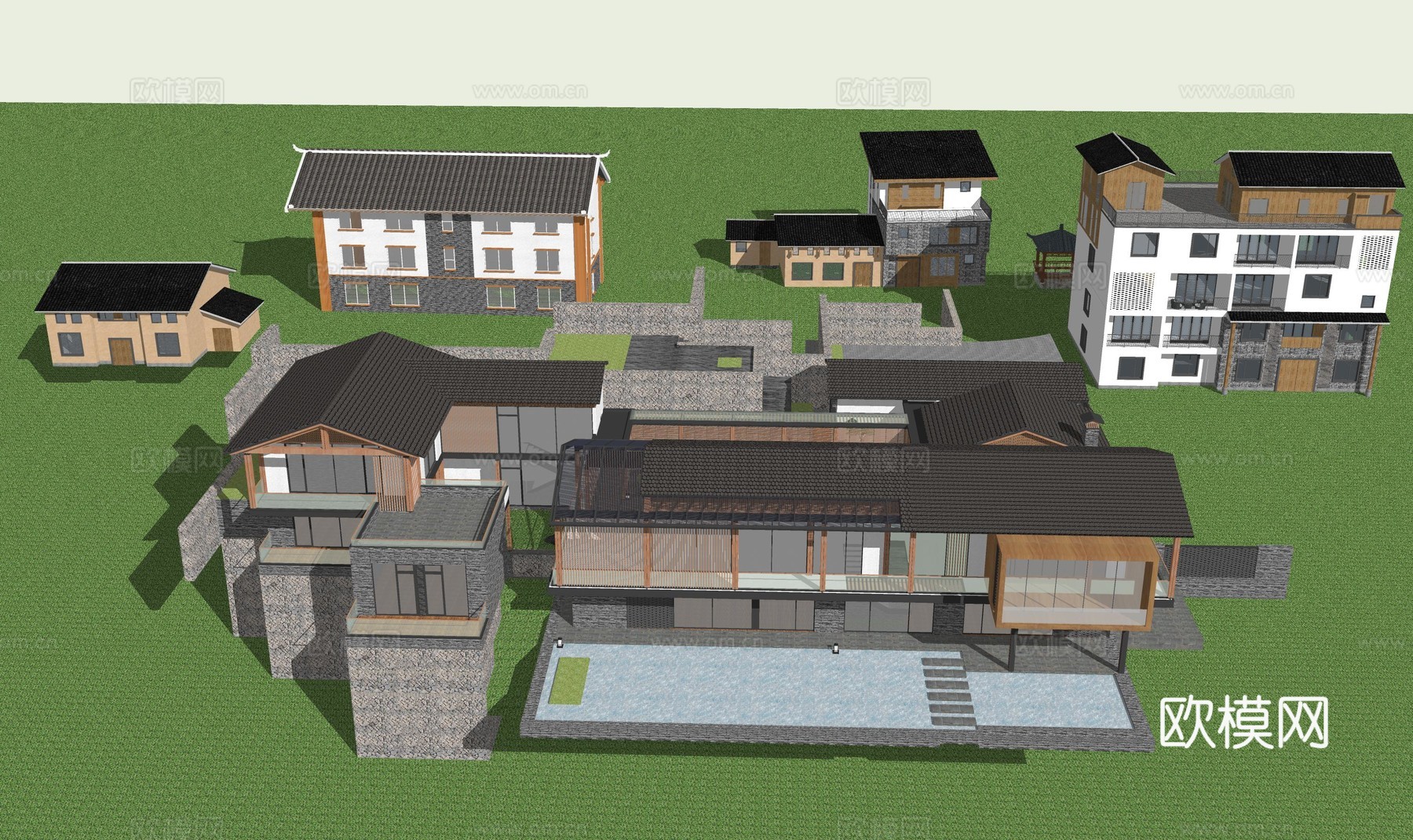 新中式民宿建筑su模型