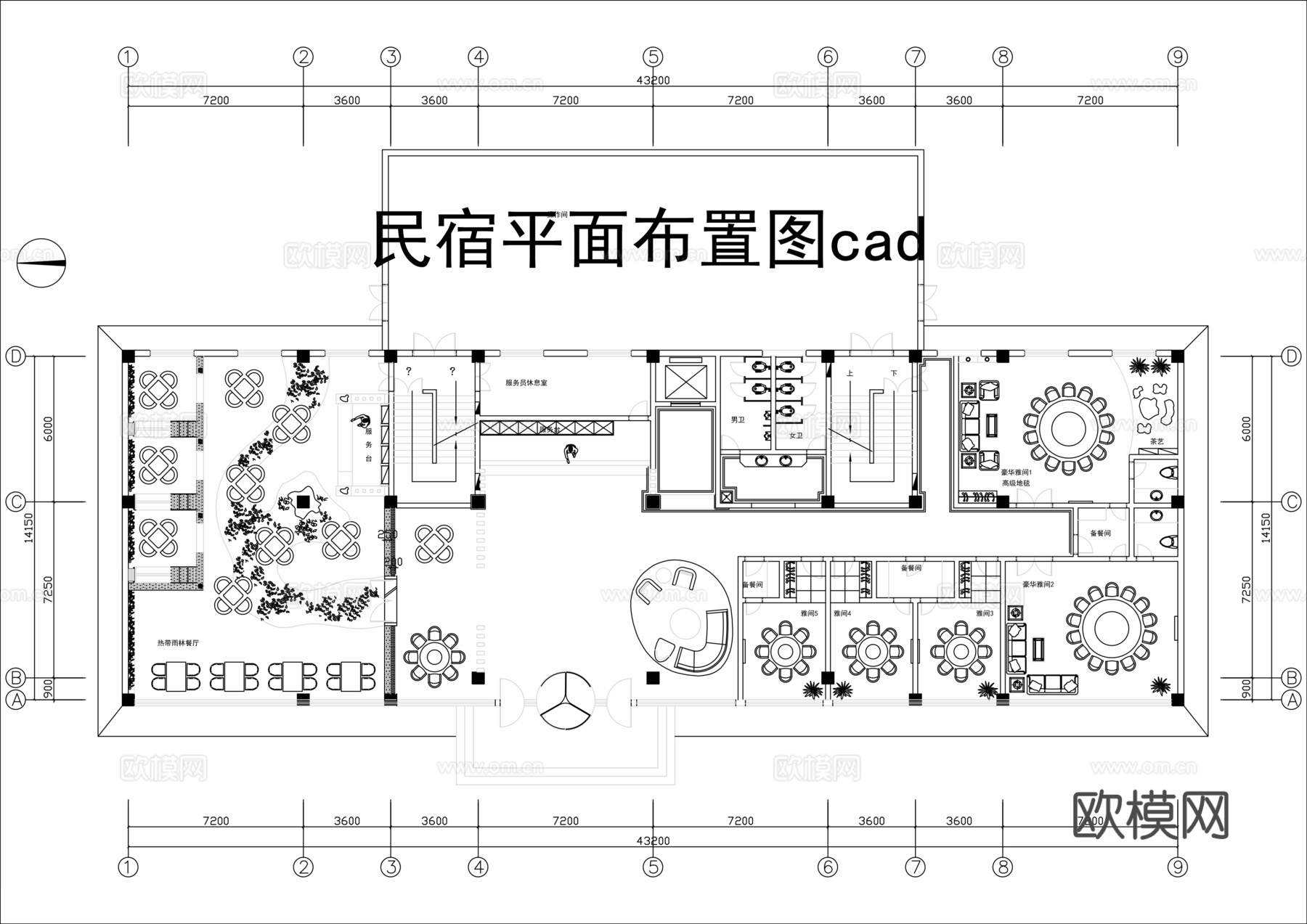 整套民宿平面图cadcad施工图