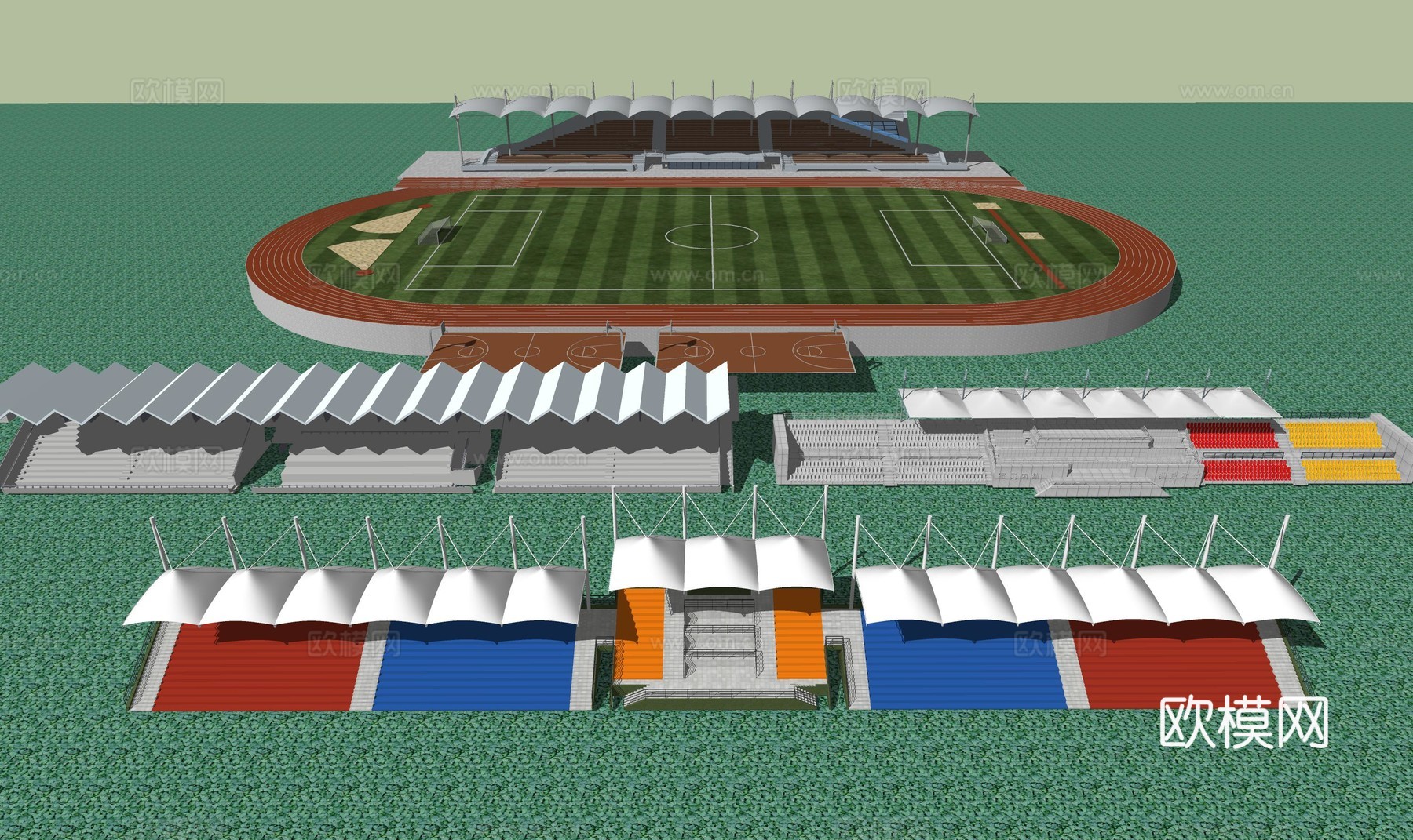 体育场看台su模型下载