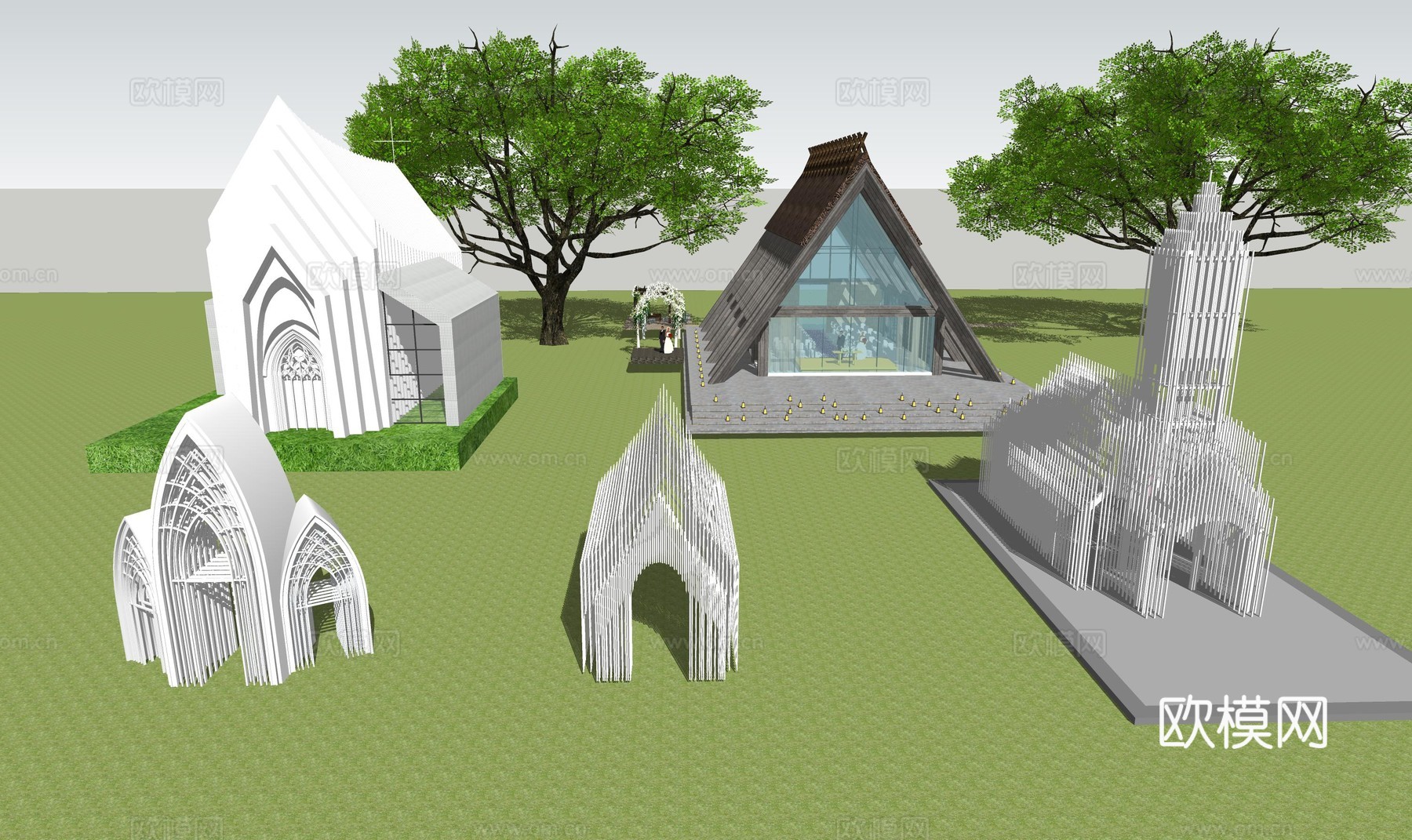 教堂打卡构筑物su模型