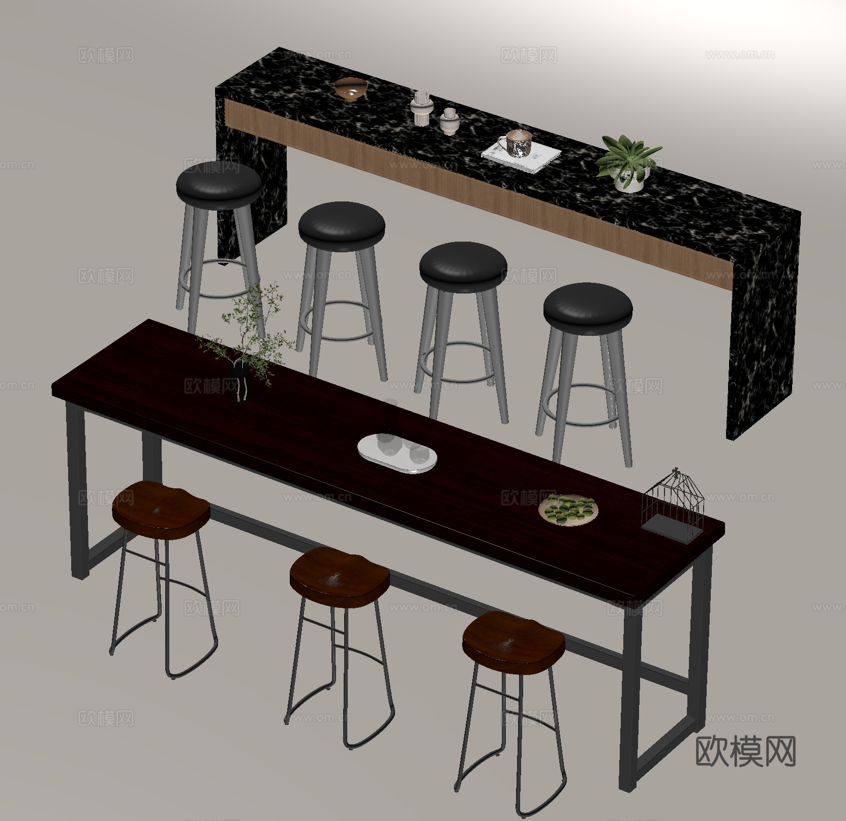 现代桌椅 吧台 岛台 餐桌椅su模型
