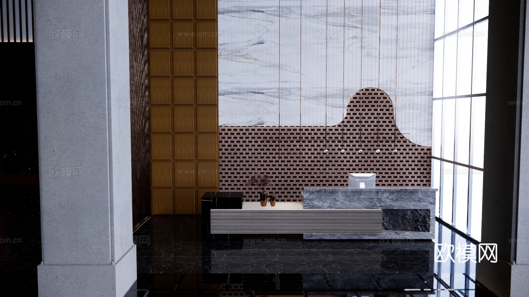 公司前台 电脑 前台 酒店前台su模型