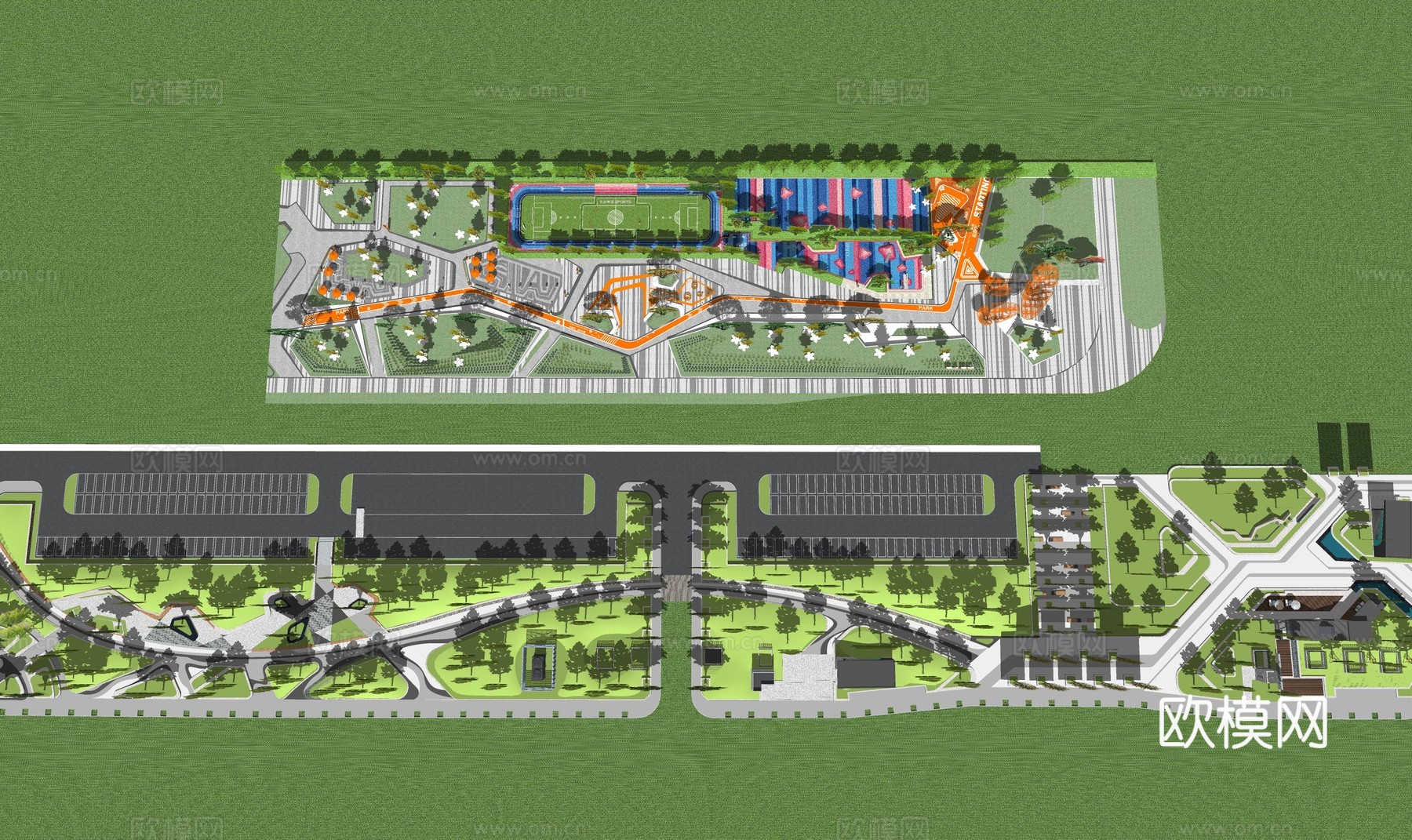 折线公园景观su模型