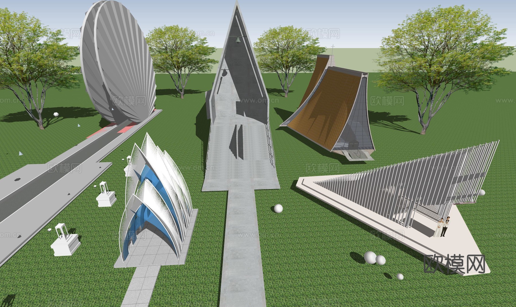 教堂打卡构筑物su模型