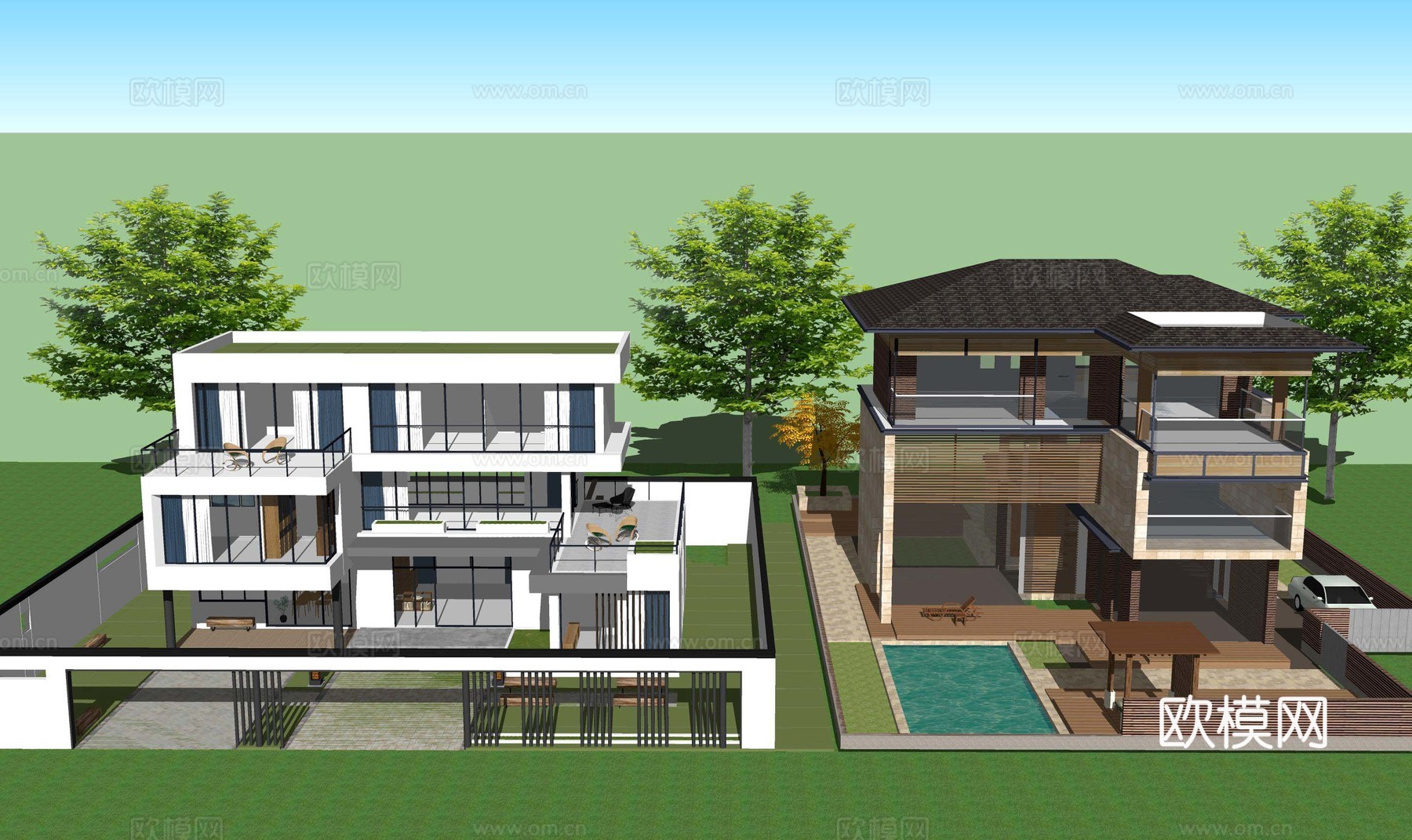 现代独栋别墅民宿农村自建房建筑外观外立su模型