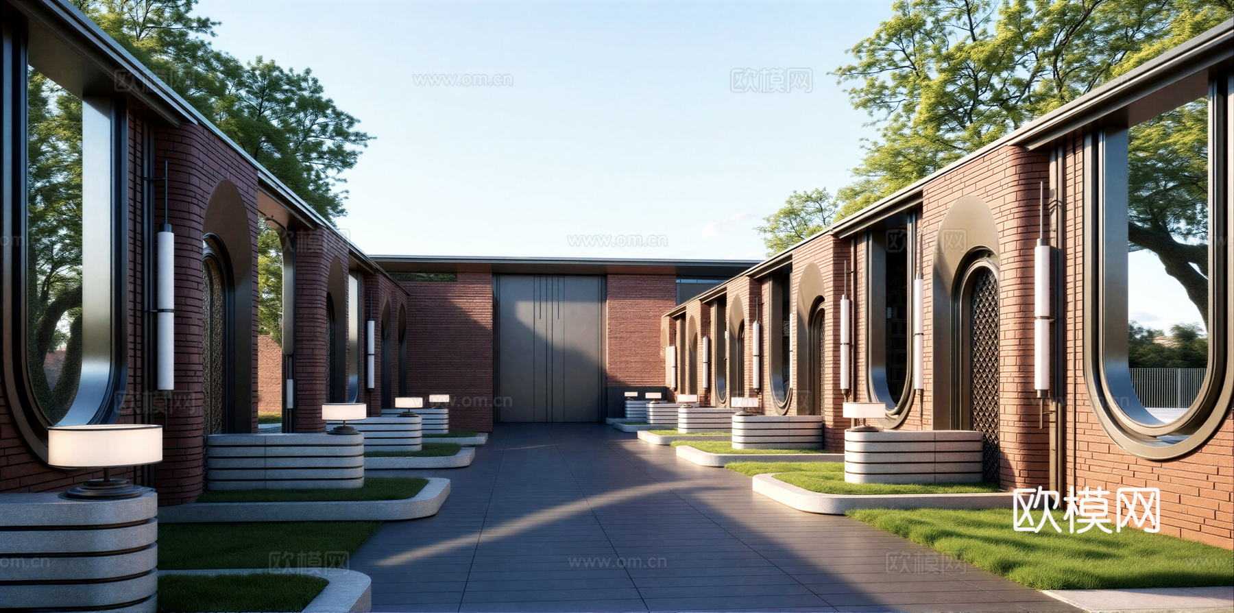 住宅小区围墙  庭院围墙 景墙su模型