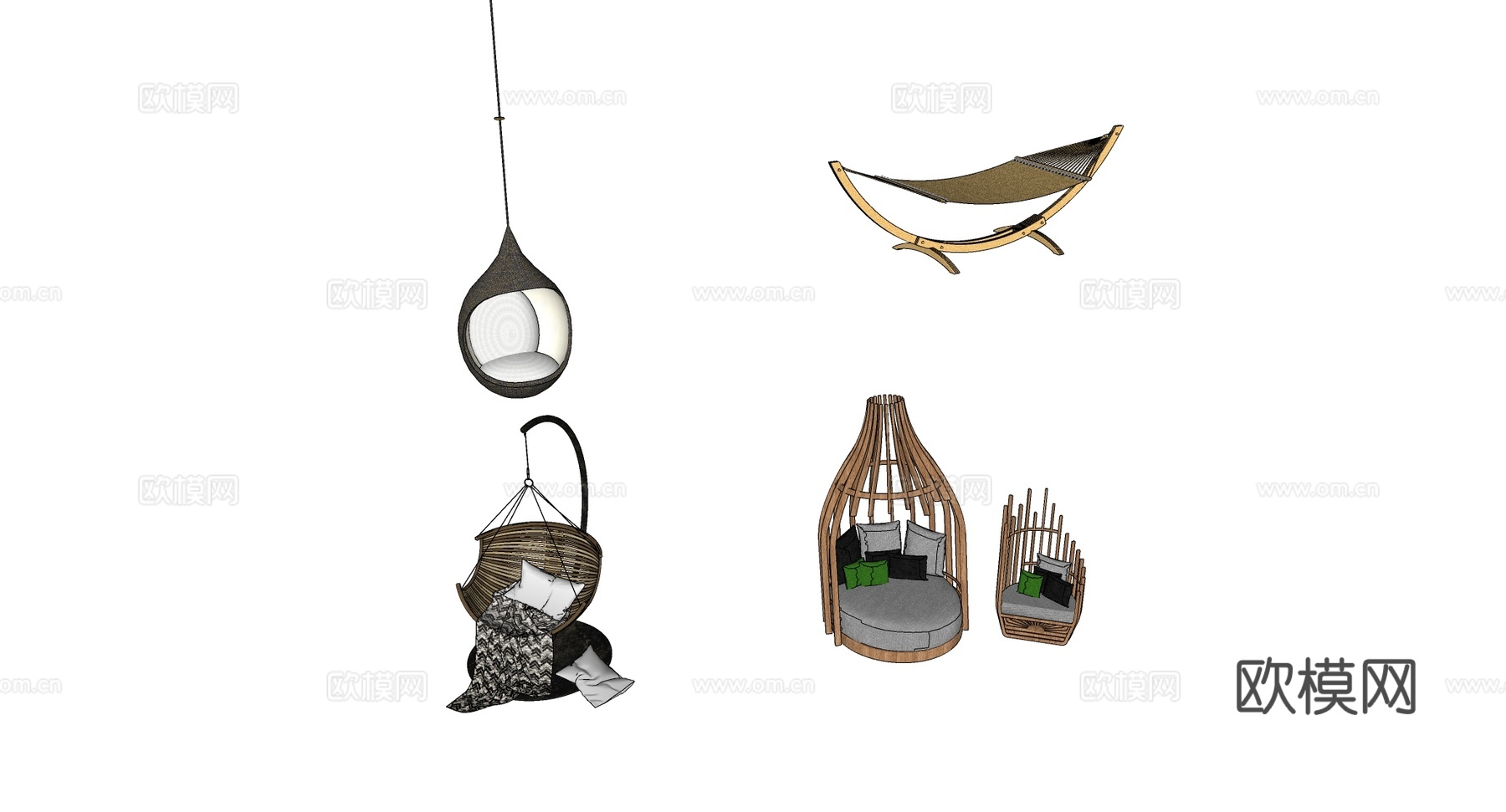 网红创意休闲椅 藤编吊椅 蛋形吊椅 鸟笼椅 帆布躺椅su模型