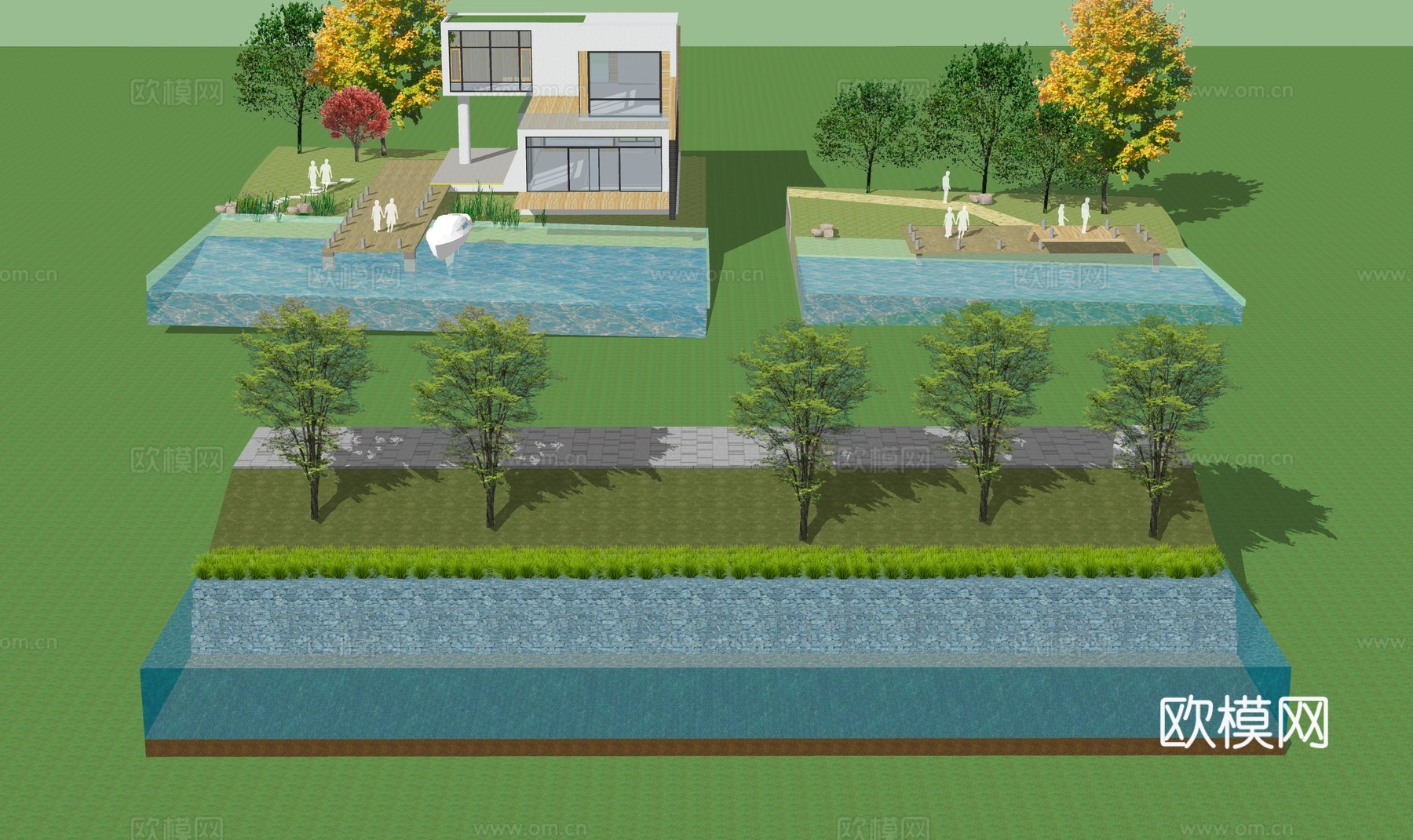 滨水驳岸景观su模型