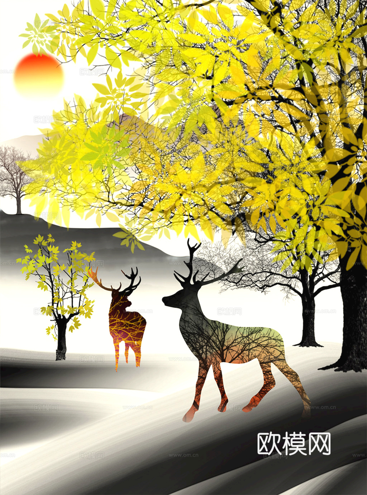 中式新中式挂画壁画字画山水花鸟背景墙壁纸装饰画油画下载