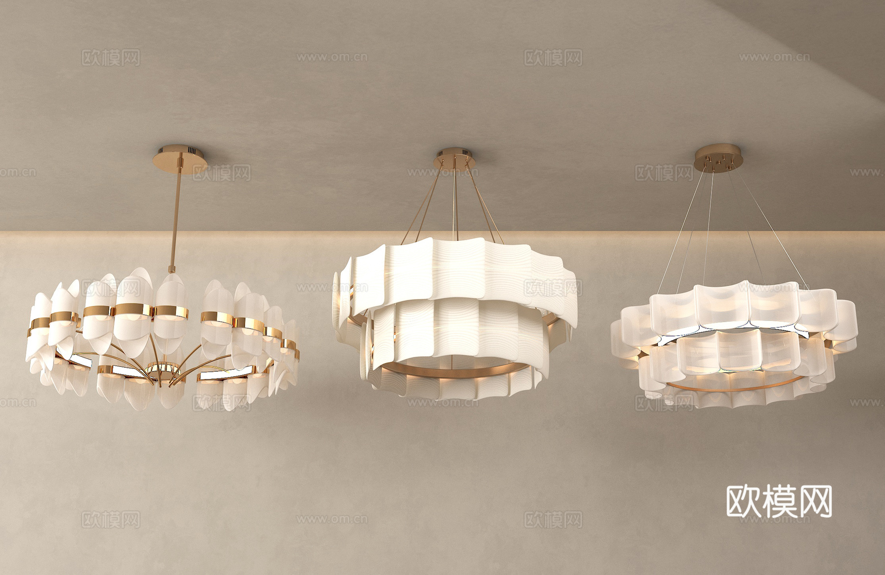 现代奶油吊灯 奶油法式吊灯 环形吊灯 法式吊灯su模型
