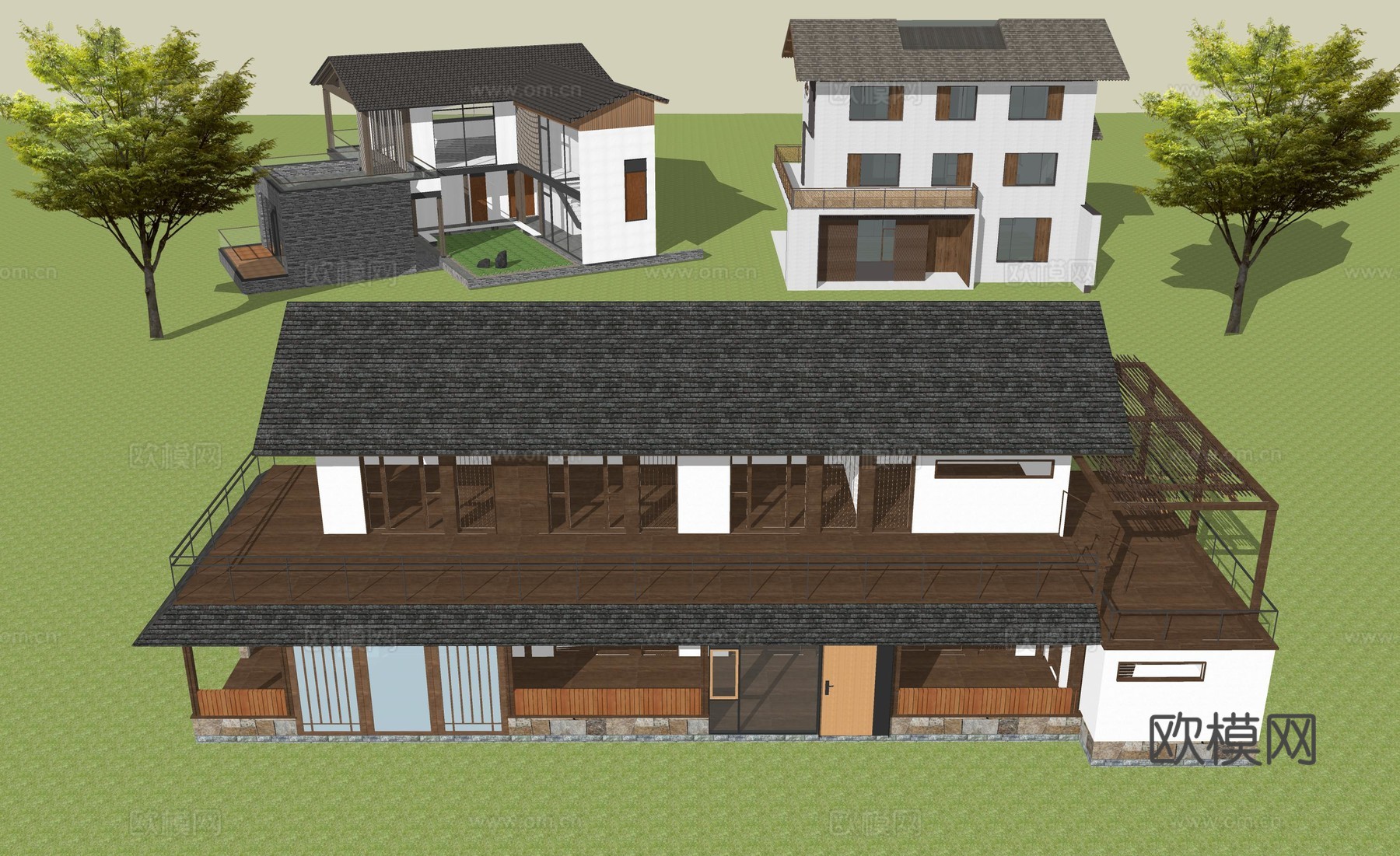 新中式民宿建筑su模型