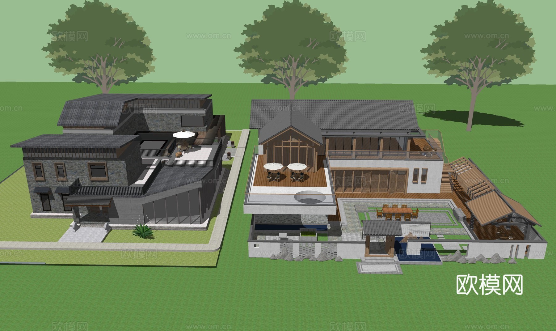 新中式民宿建筑su模型