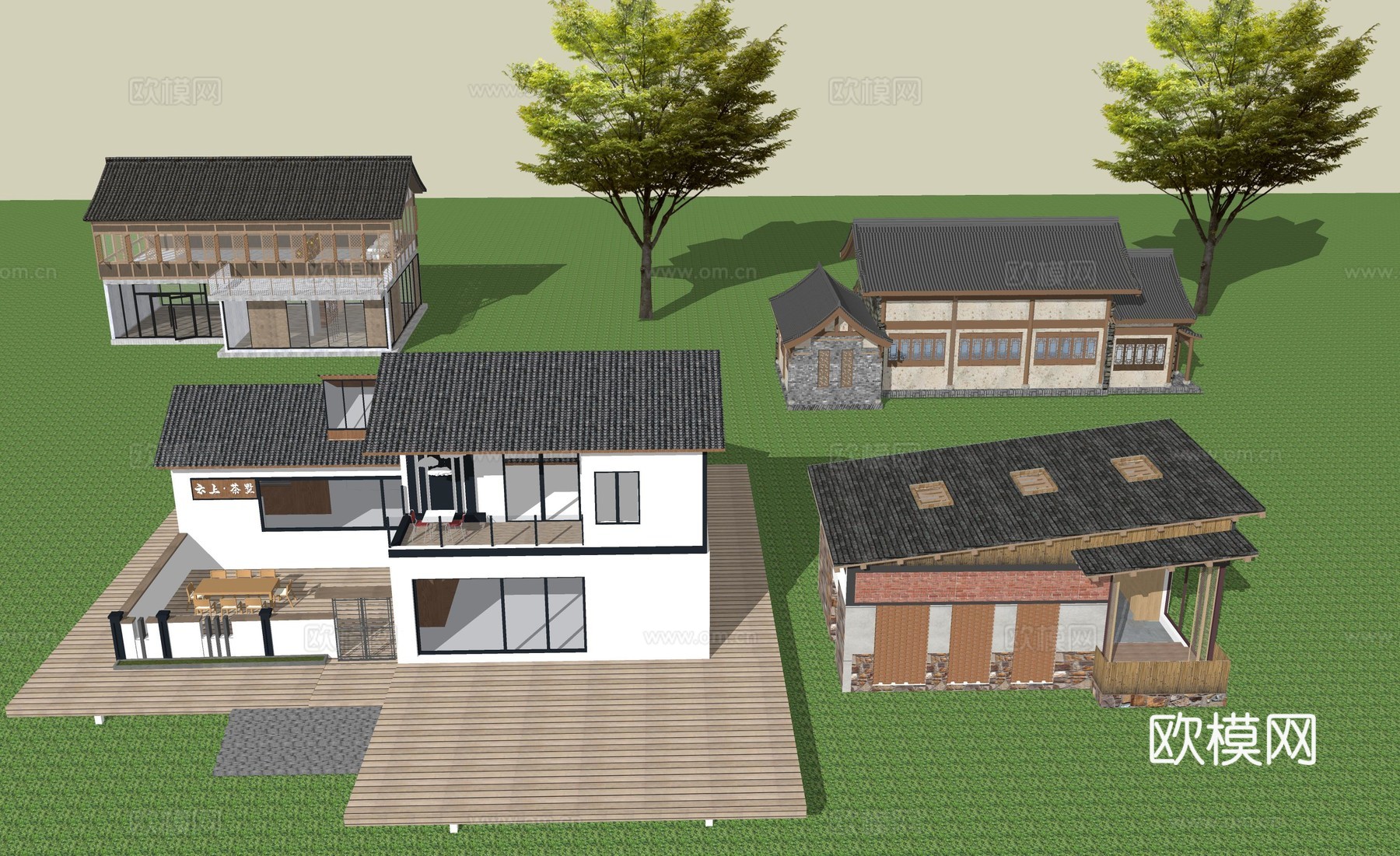 新中式民宿建筑su模型