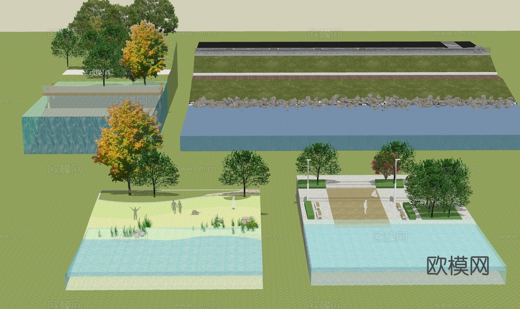 滨水驳岸景观su模型