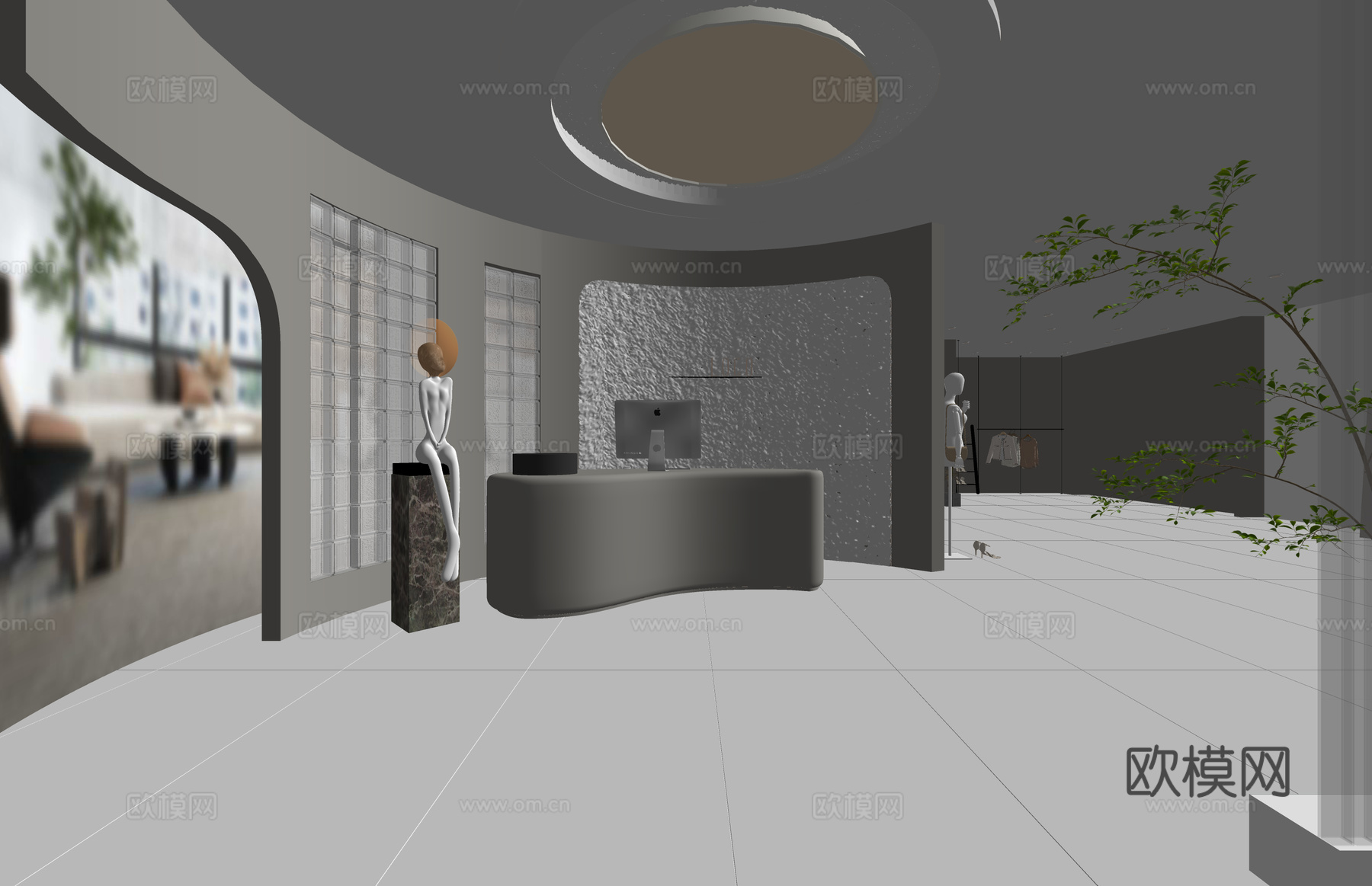 前台 电脑 办公室su模型