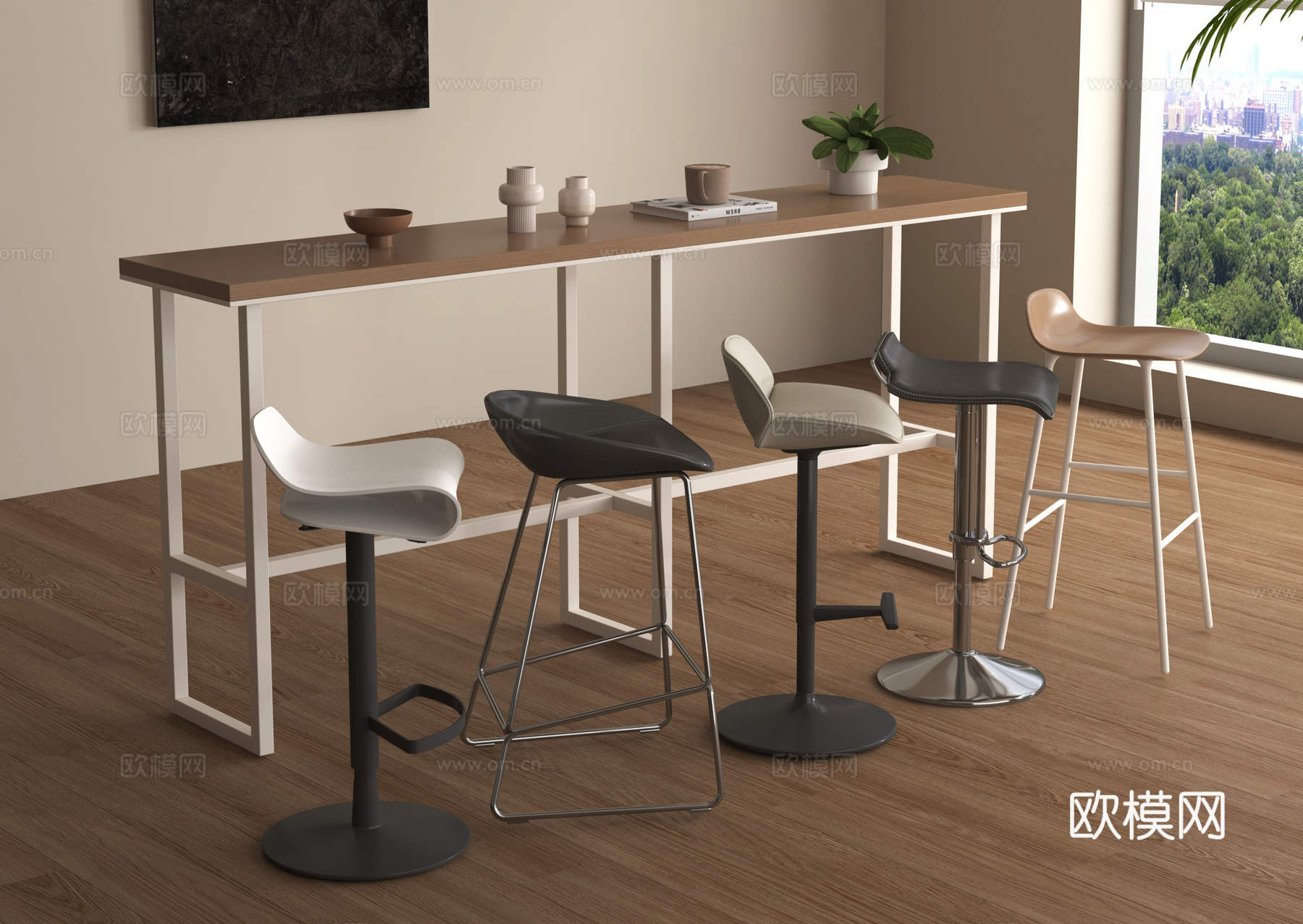 现代桌椅 吧台 吧椅su模型