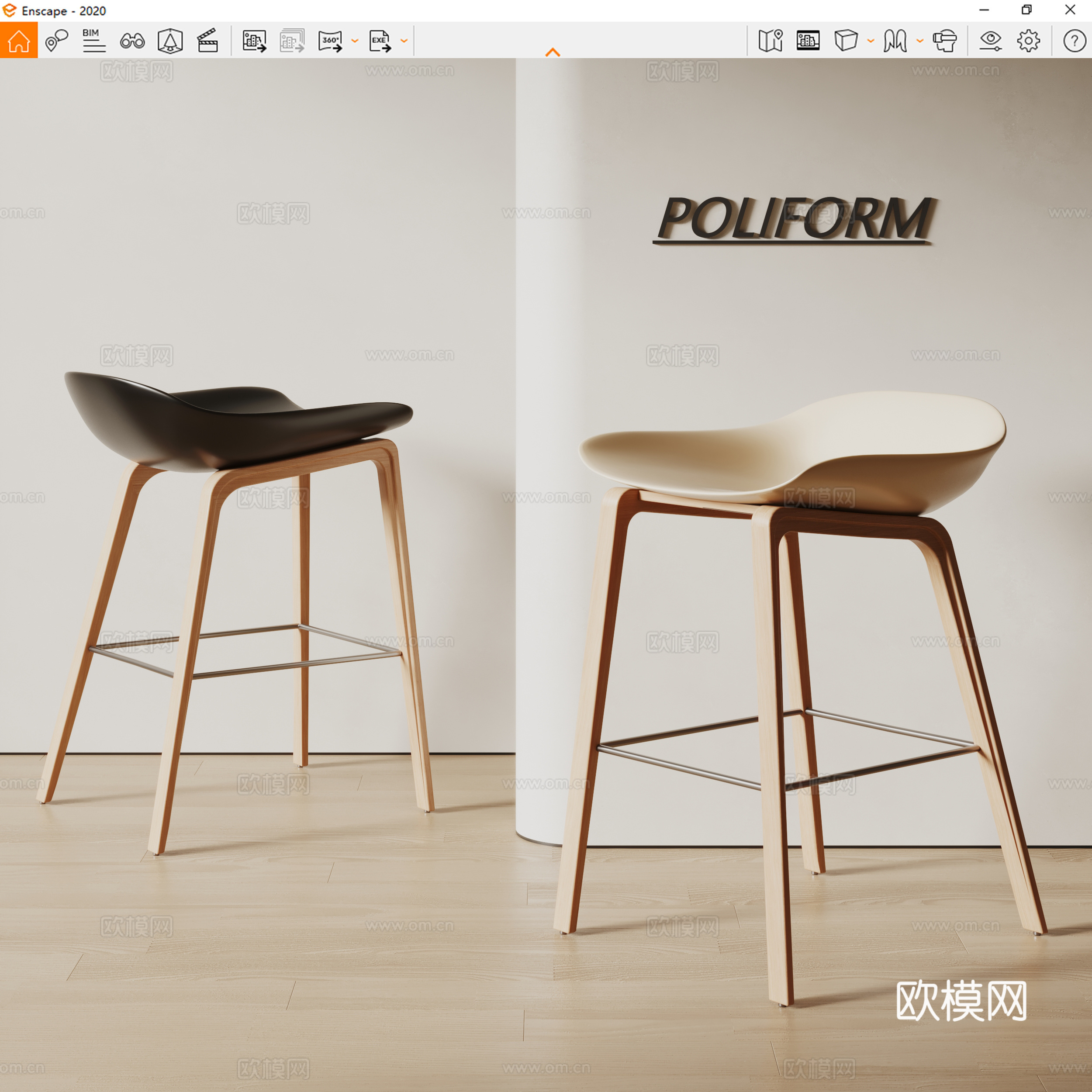 poliform现代吧椅 亚克力吧椅 餐椅su模型