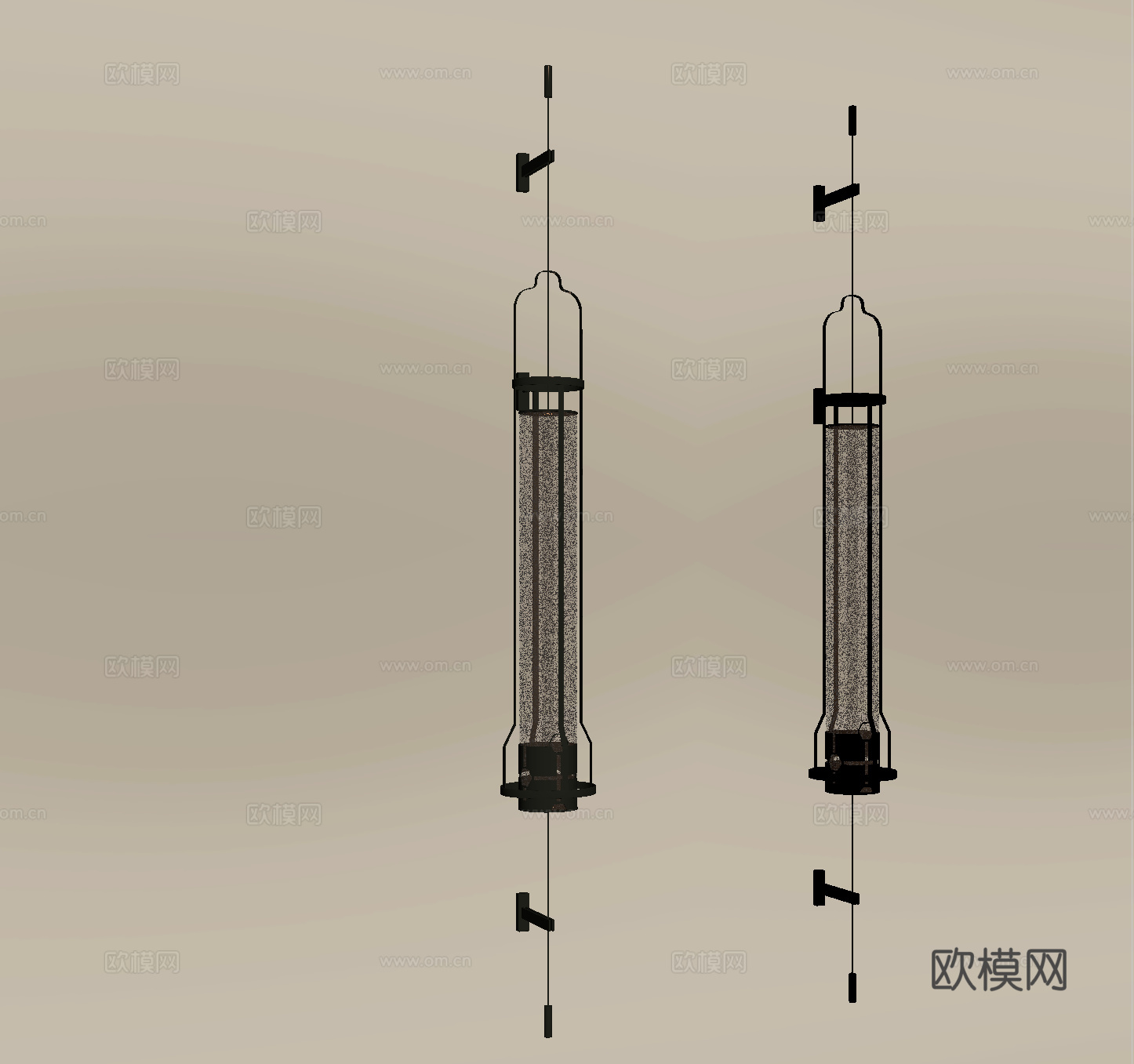 新中式长条壁灯 金属壁灯su模型