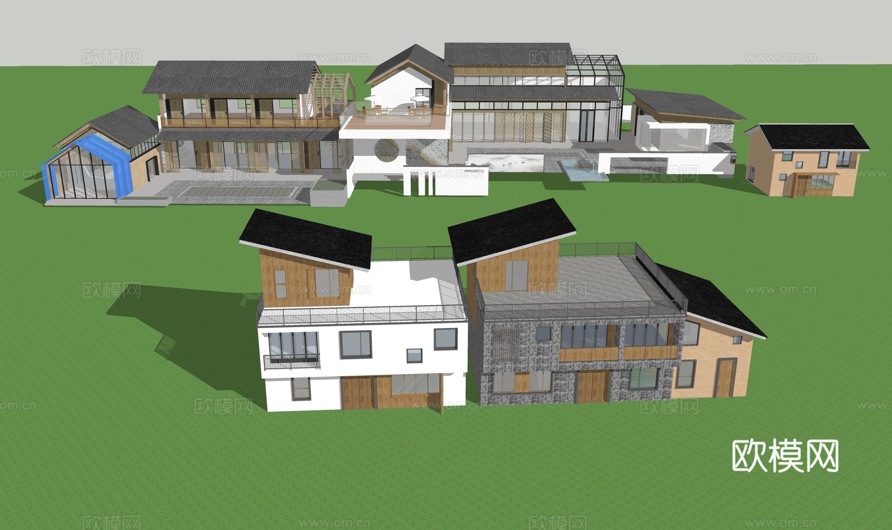 新中式民宿建筑su模型