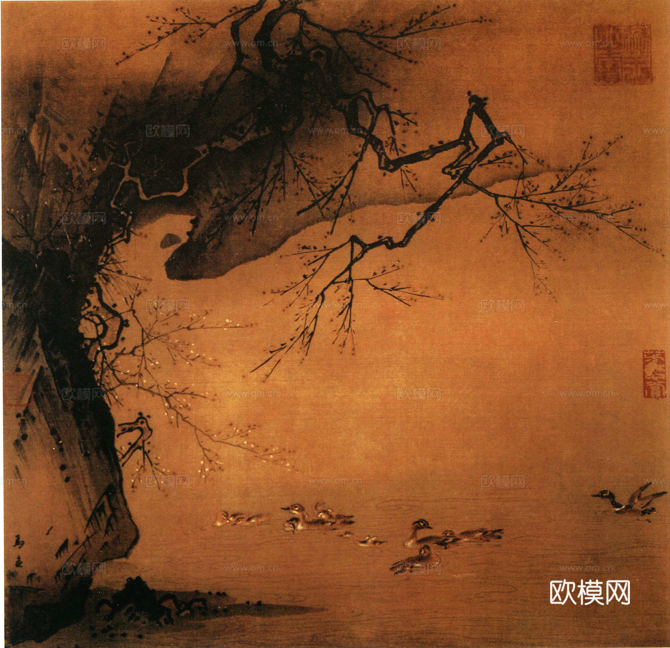 中式新中式挂画壁画字画山水花鸟背景墙壁纸装饰画油画下载