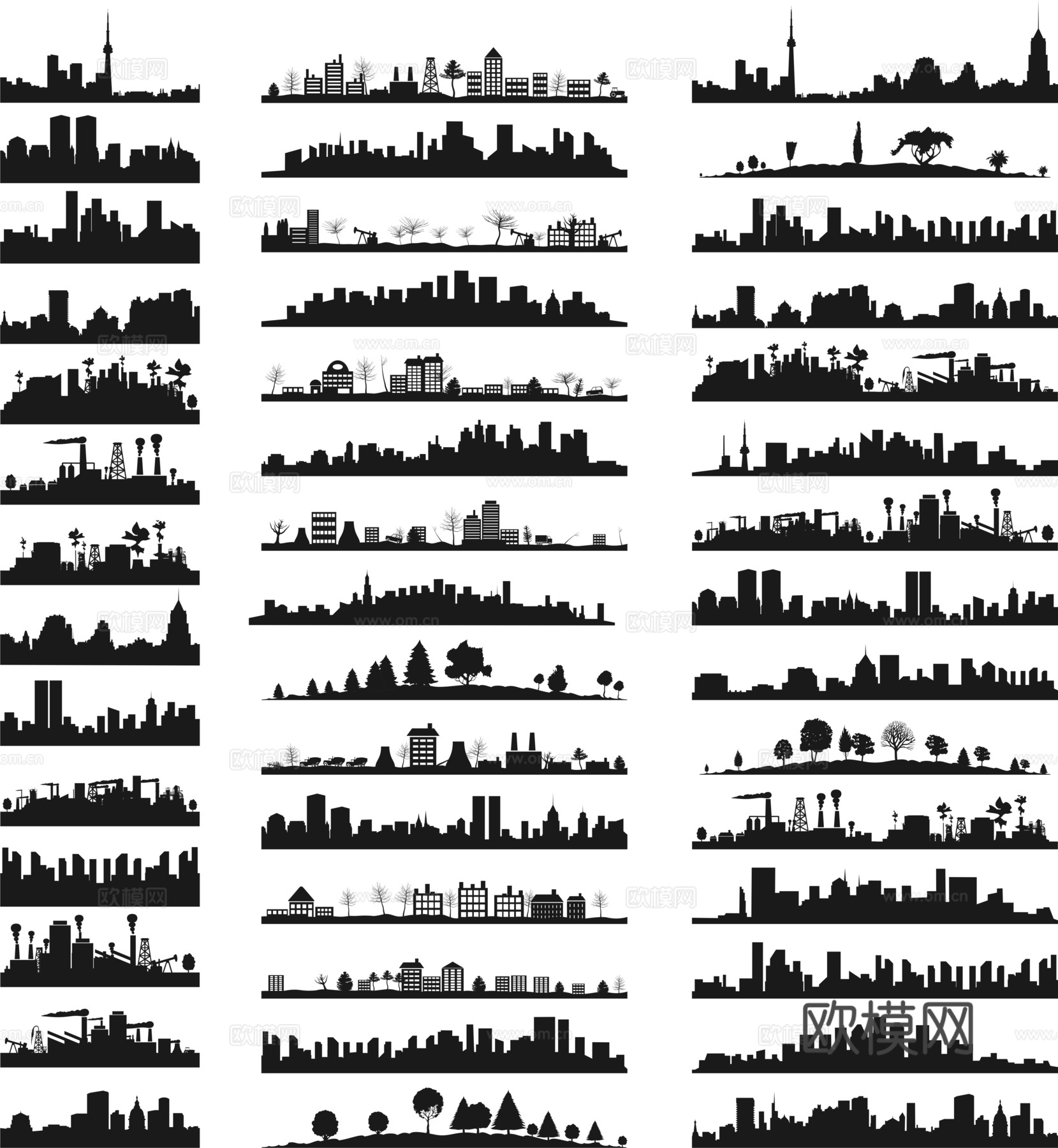 建筑城市剪影黑白_免抠
