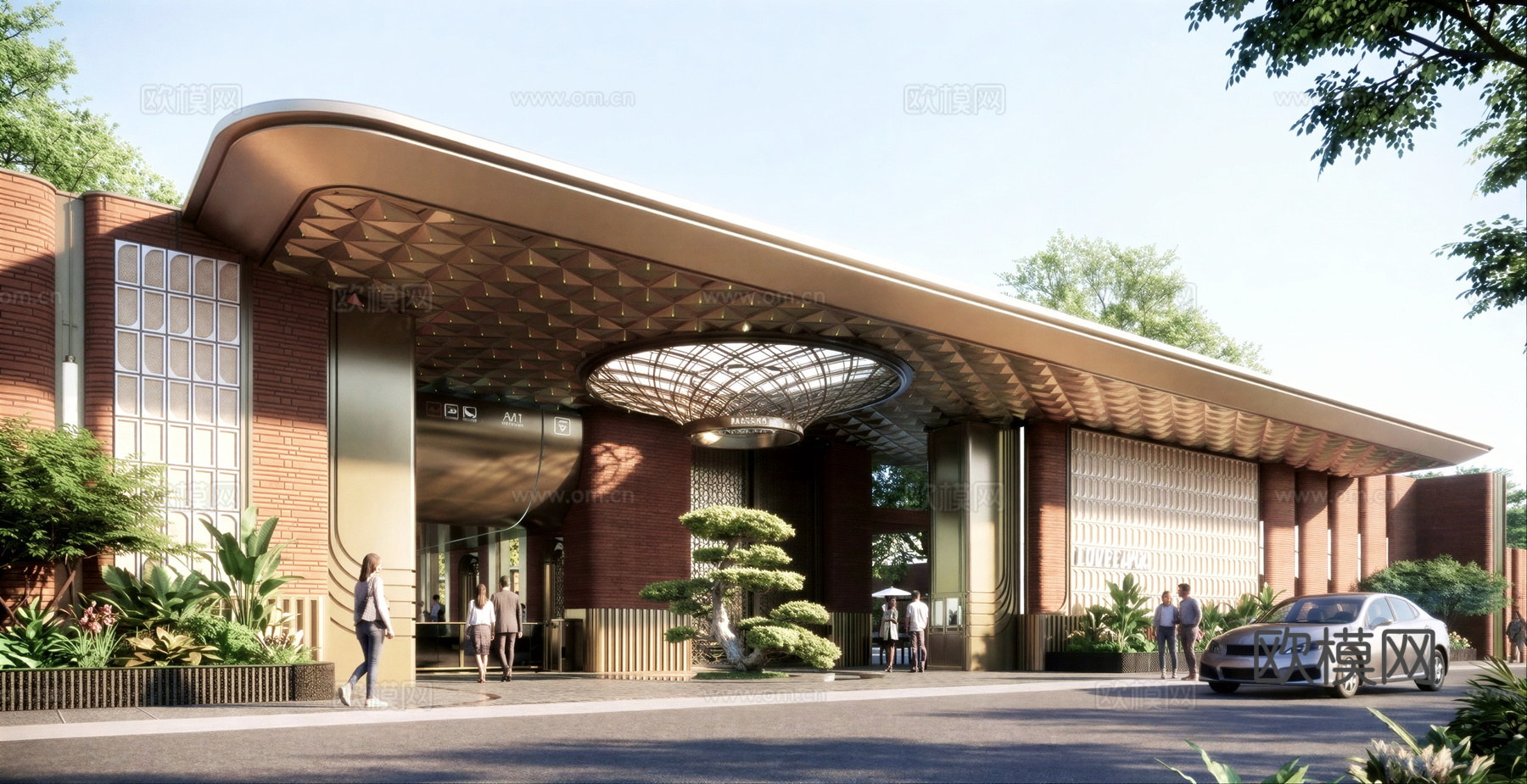 住宅小区入口大门 红砖建筑su模型