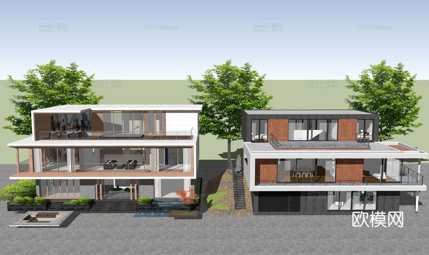 现代独栋别墅民宿农村自建房建筑外观外立su模型