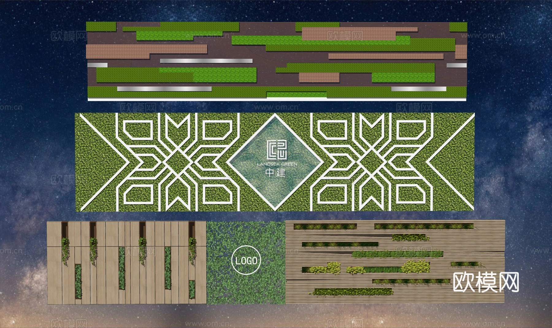 垂直绿化景观墙su模型下载