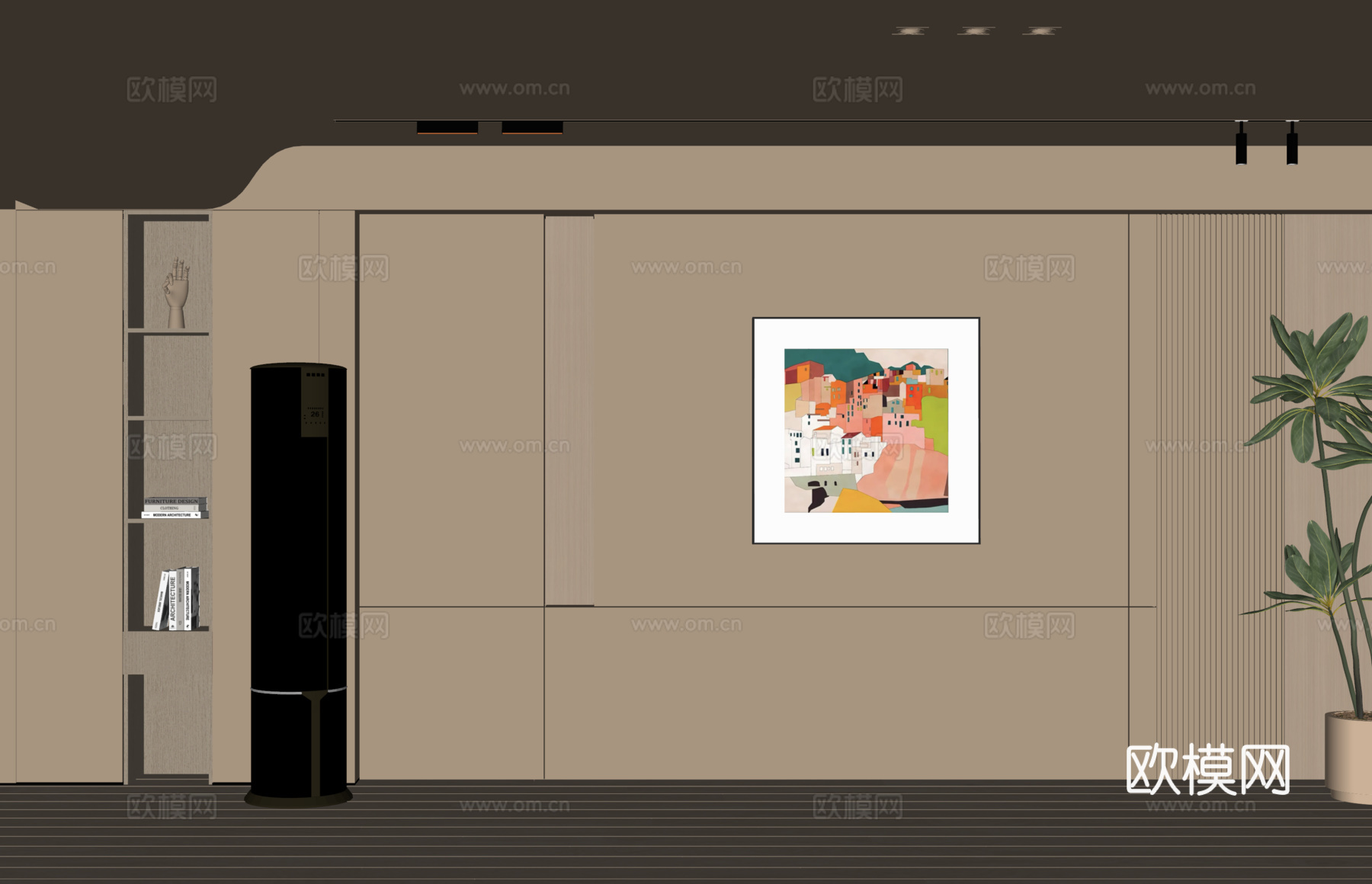 奶油现代风沙发背景墙su模型