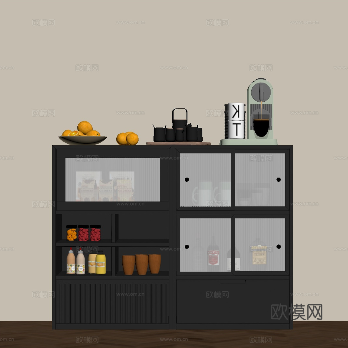 现代复古备餐柜 餐边柜su模型